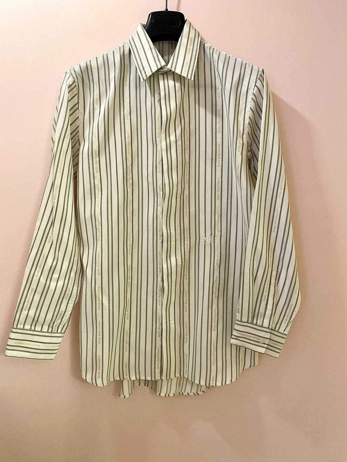 image of Christian Dior Stripped Dress Shirt 40 in Beige, Men's (Size Medium)