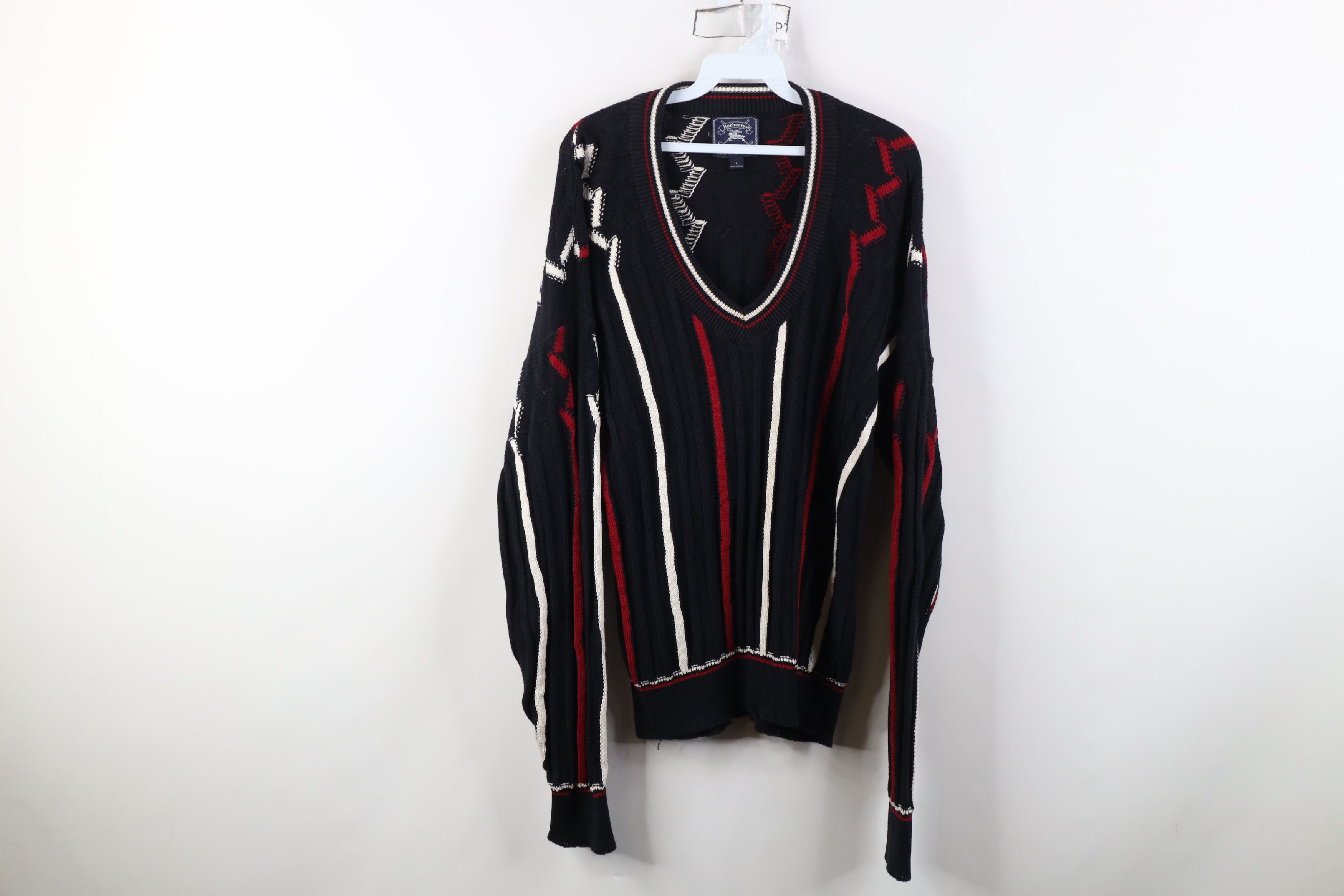Vintage Vintage 90s Burberry Golf Knit Dapper V-Neck Sweater USA Size US L / EU 52-54 / 3 - 1 Thumbnail