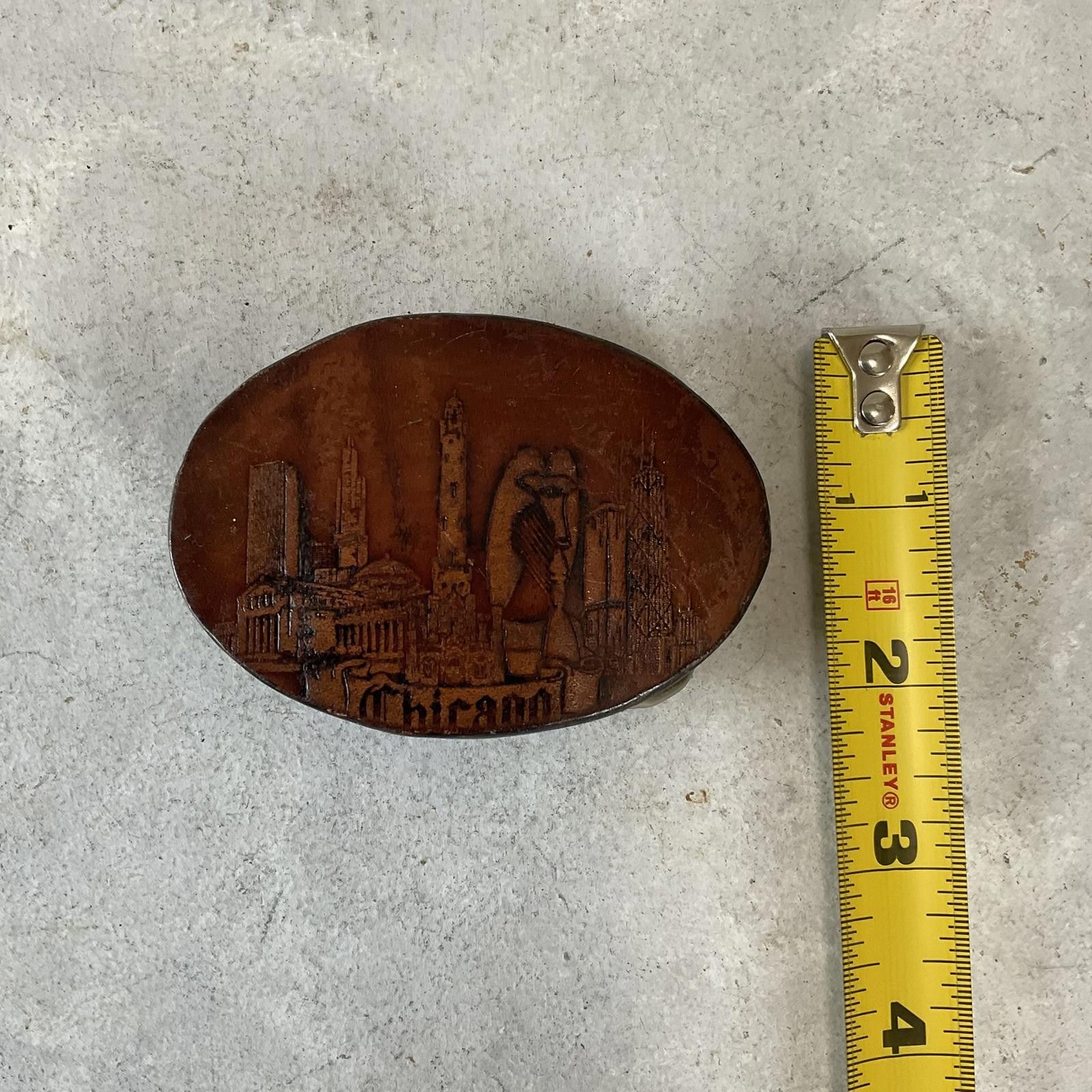 Vintage RARE Vintage 1983 Chicago stamped tooled leather belt buckle Size ONE SIZE - 3 Thumbnail