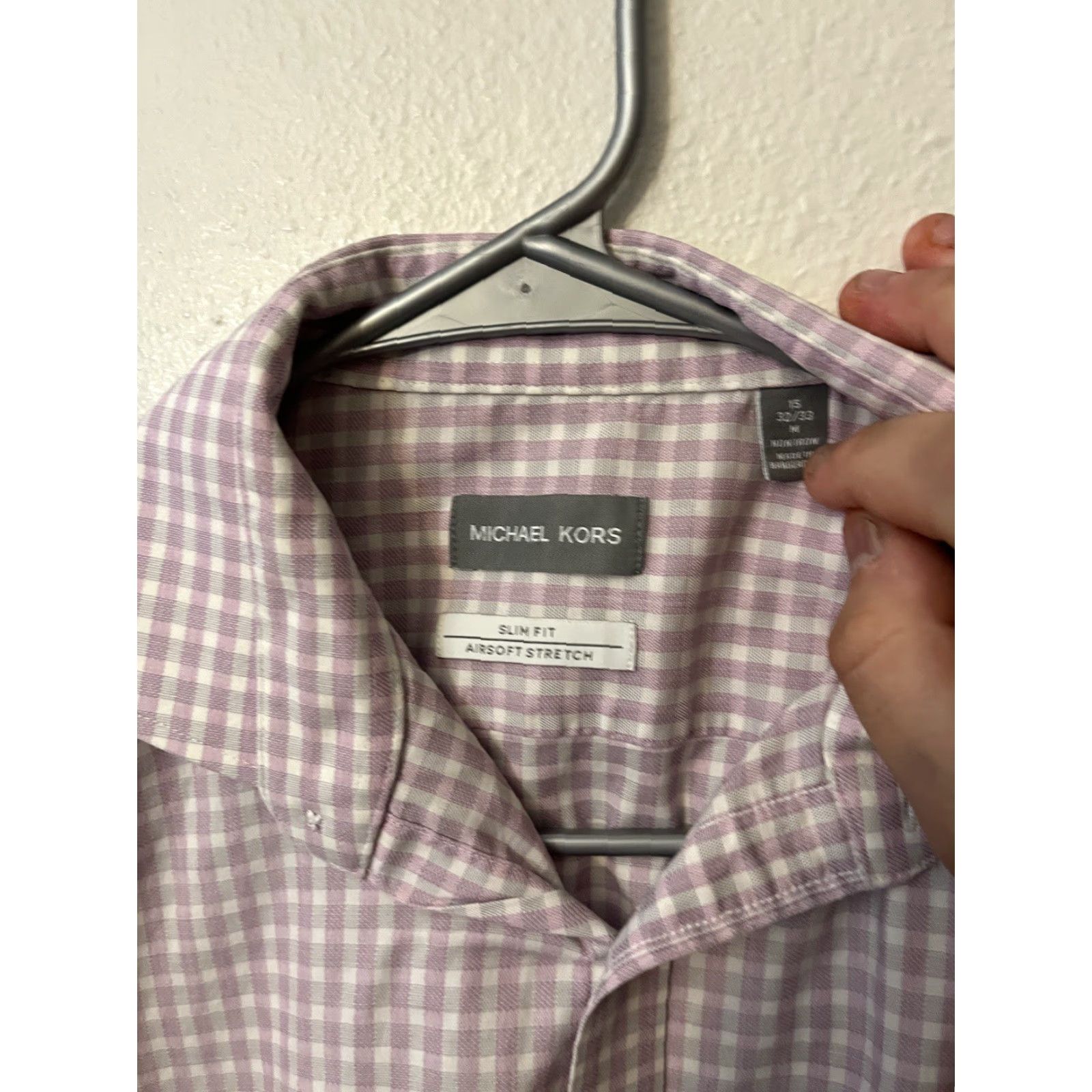 Michael Kors Michael Kors Mens Shirt M Pink Gingham Slim Fit Button-Up Long Sleeve Nylon Elastane Size US M / EU 48-50 / 2 - 3 Thumbnail