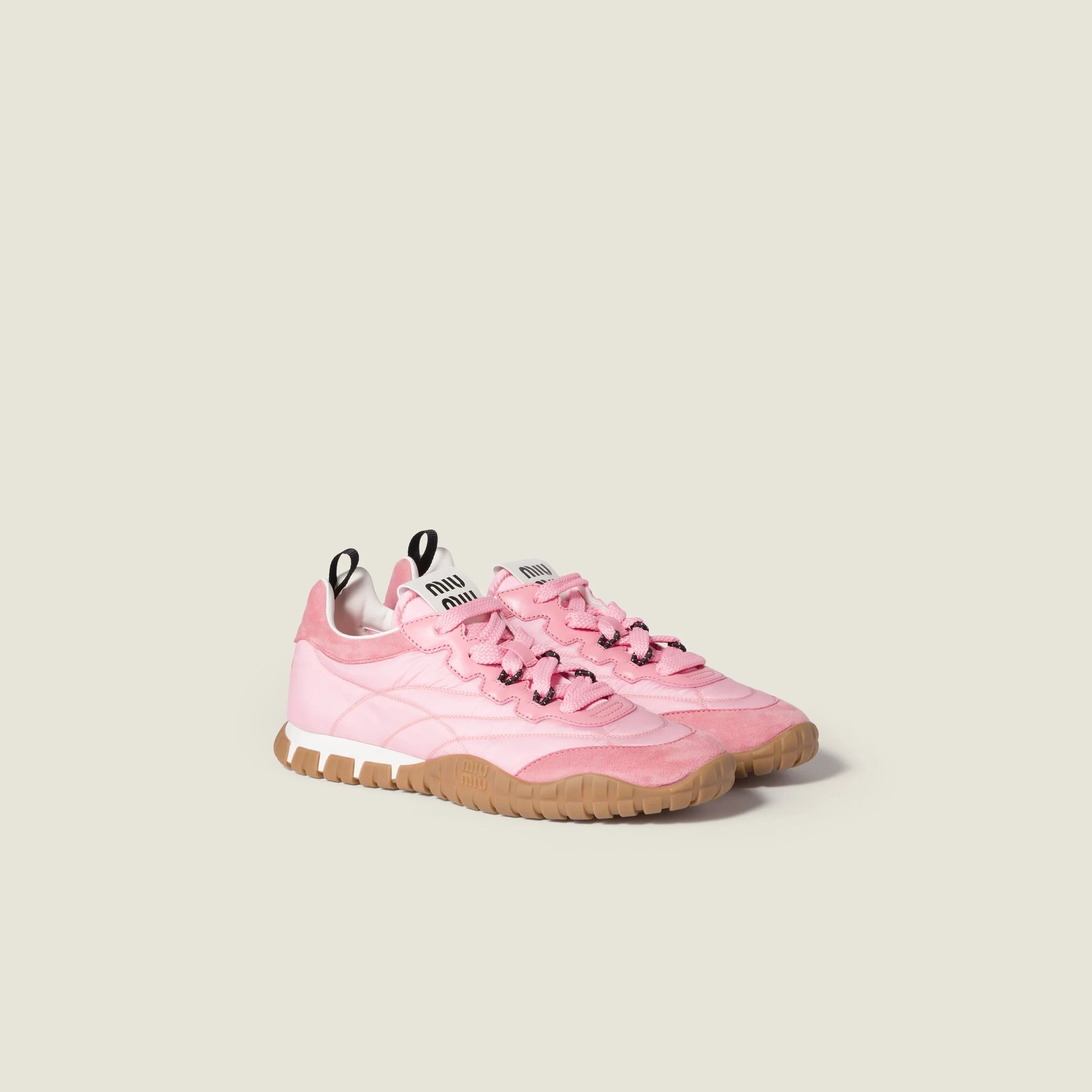 Miu Miu o1B3y1r0526 Tyre Technical Fabric And Suede Sneakers in Pink Size US 11 / IT 41 - 2 Thumbnail
