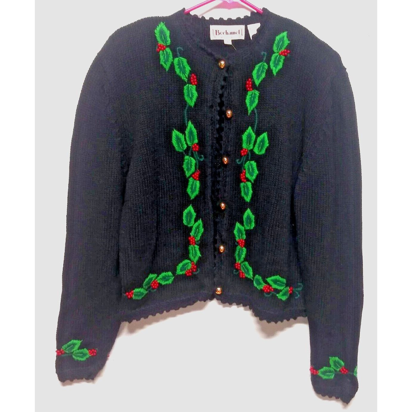 Designer Vintage Bechamel Sweater Womens Sz L Christmas Cardigan Blac Size L / US 10 / IT 46 - 1 Thumbnail