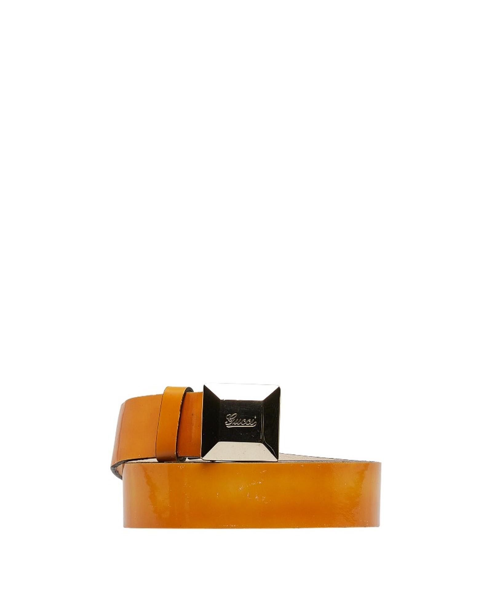 image of Gucci Square Buckle Leather Belt in Yellow, Women's