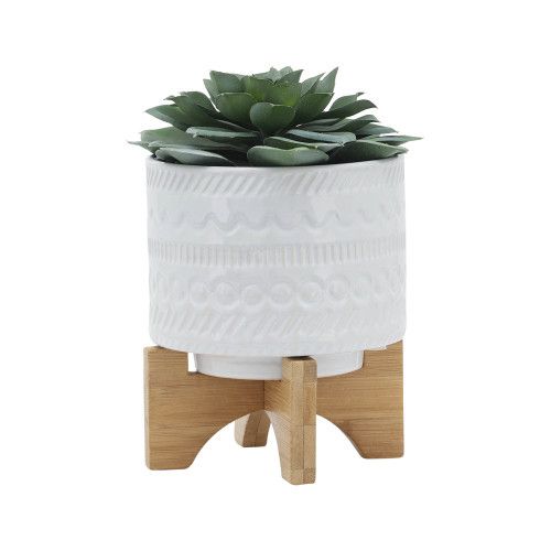 Designer × Homemade 5" TRIBAL PLANTER W/ WOOD STAND, WHITE Size US L / EU 52-54 / 3 - 4 Thumbnail