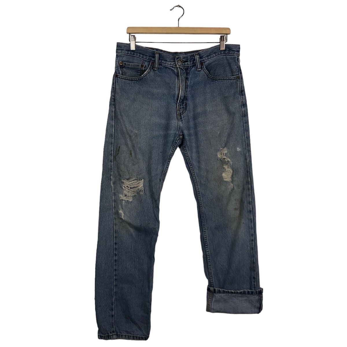 Levi's 🔥90’s Lot 505 Vintage Levis Distressed Denim Design Size US 34 / EU 50 - 10 Thumbnail