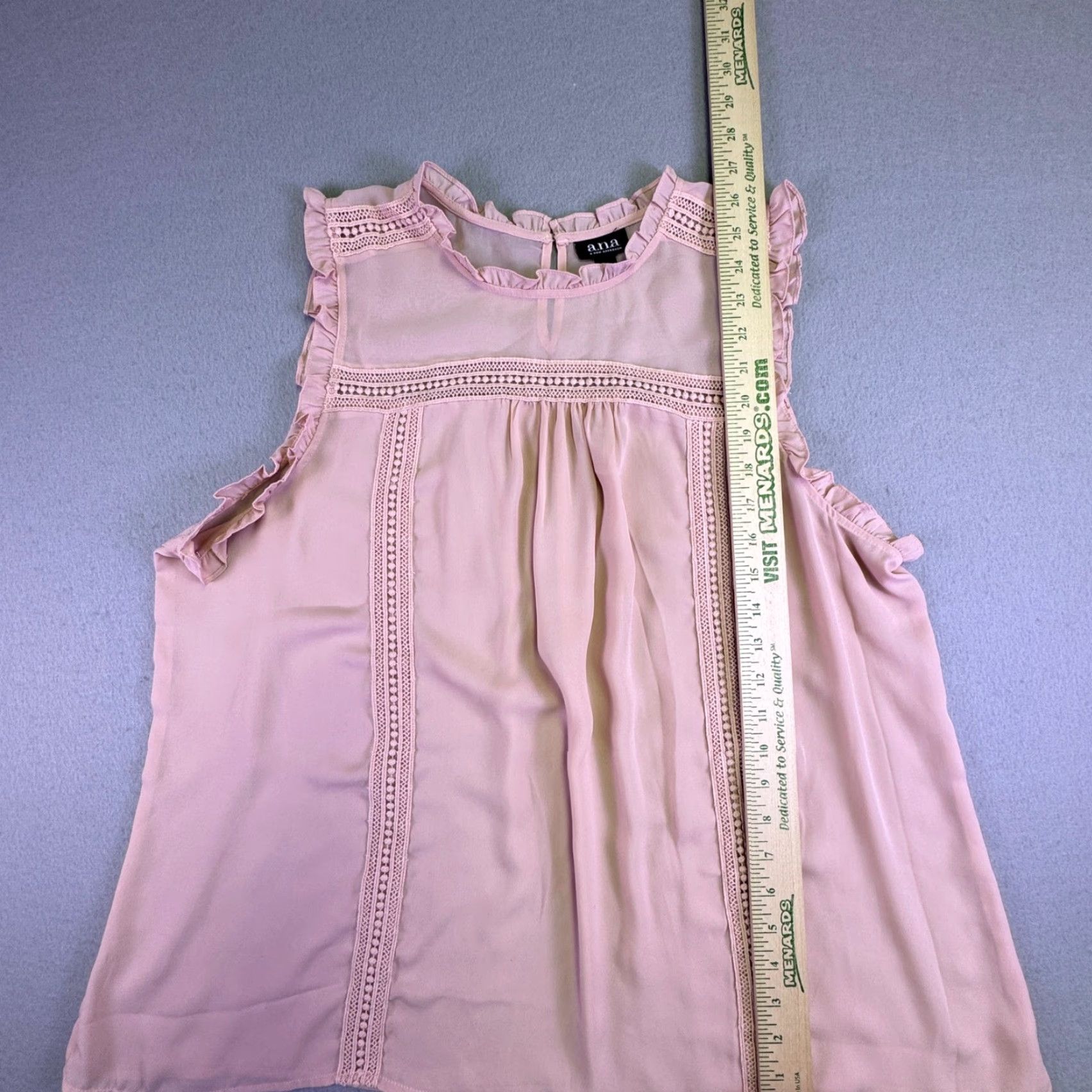Vintage a.n.a A New Approach Shirt Blouse Women XL Tall Pink Crochet Lace Sleeveless Bohemian Classic Lightweight Chiffon 90s? Size XL / US 12-14 / IT 48-50 - 3 Thumbnail