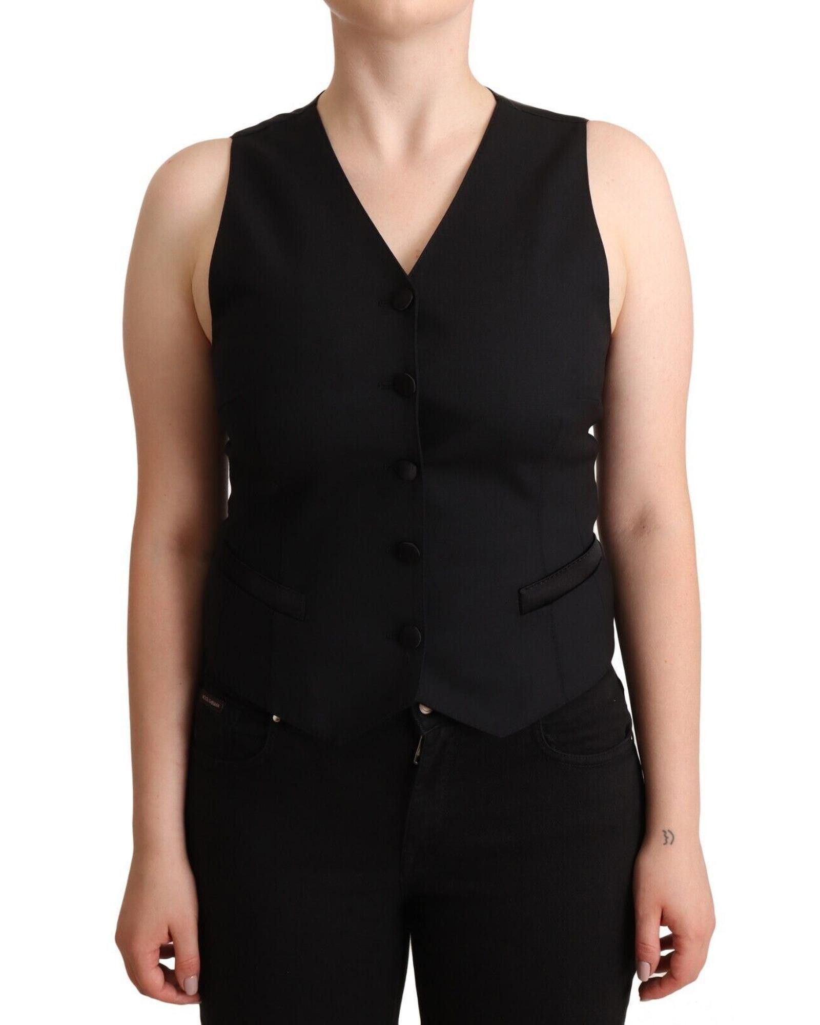 image of Dolce Gabbana Button Down Sleeveless Vest Top in Black, Women's (Size Medium)