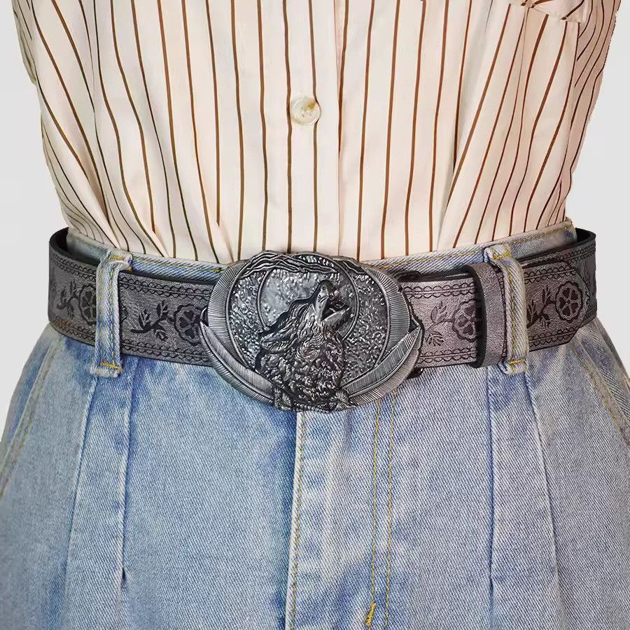 Japanese Brand Pu Leather Belt with wolf Buckle Size ONE SIZE - 4 Thumbnail