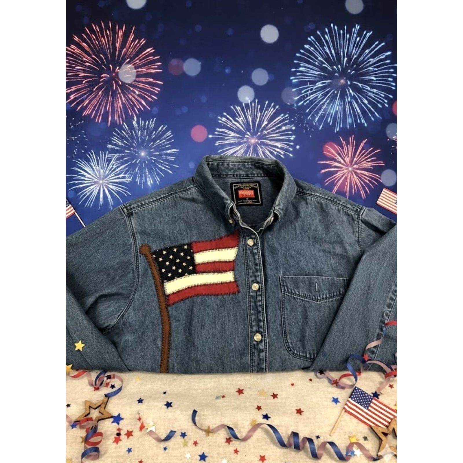 Wrangler VINTAGE Wrangler Hero L/S U.S. Flag Patriot Shirt Medium Men Red/White/Blue Denim Cotton Button-Up Collared Long Sleeve Size US M / EU 48-50 / 2 - 2 Thumbnail