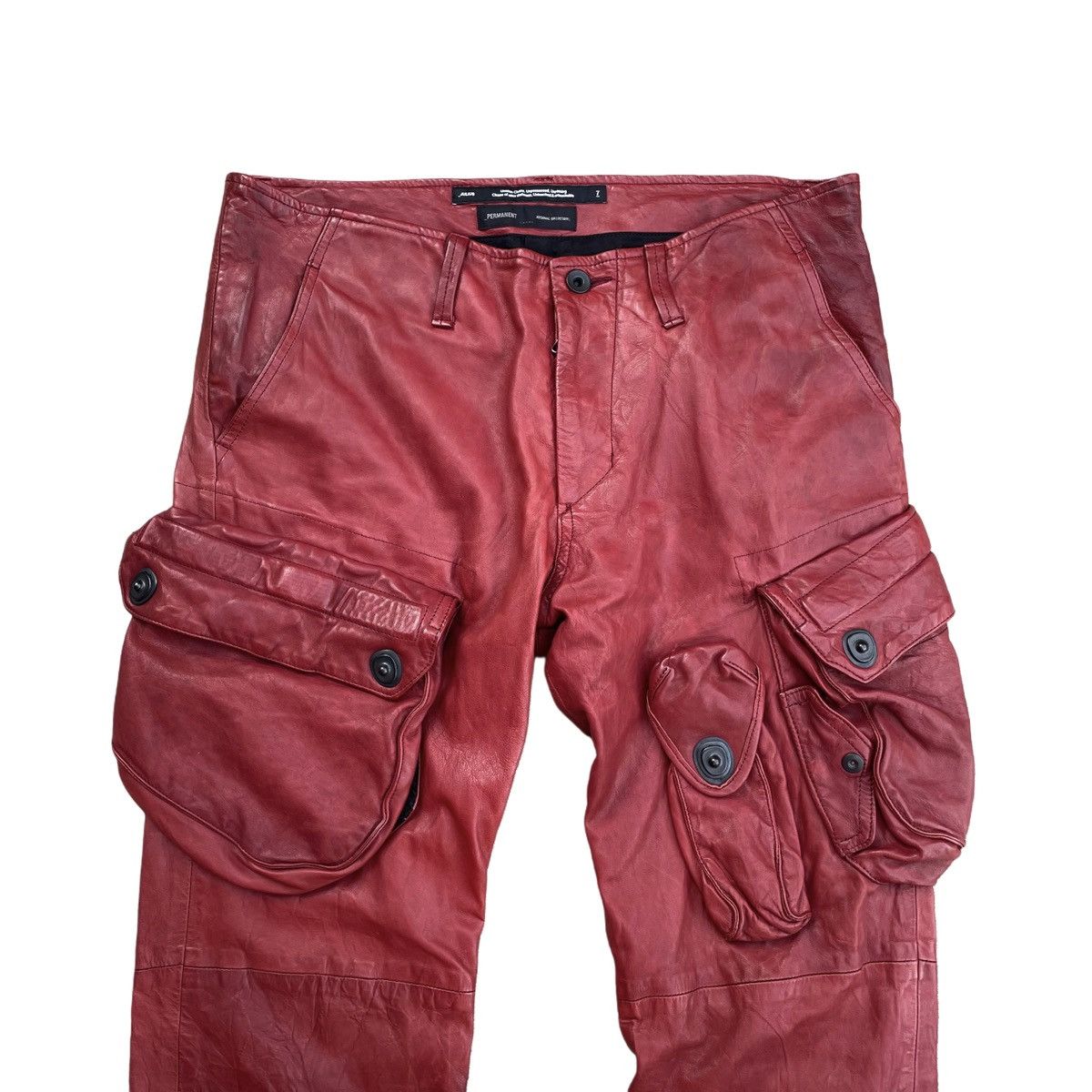 Julius Julius FW21 Red Leather Gas Mask Cargo Pants Size US 34 / EU 50 - 2 Thumbnail