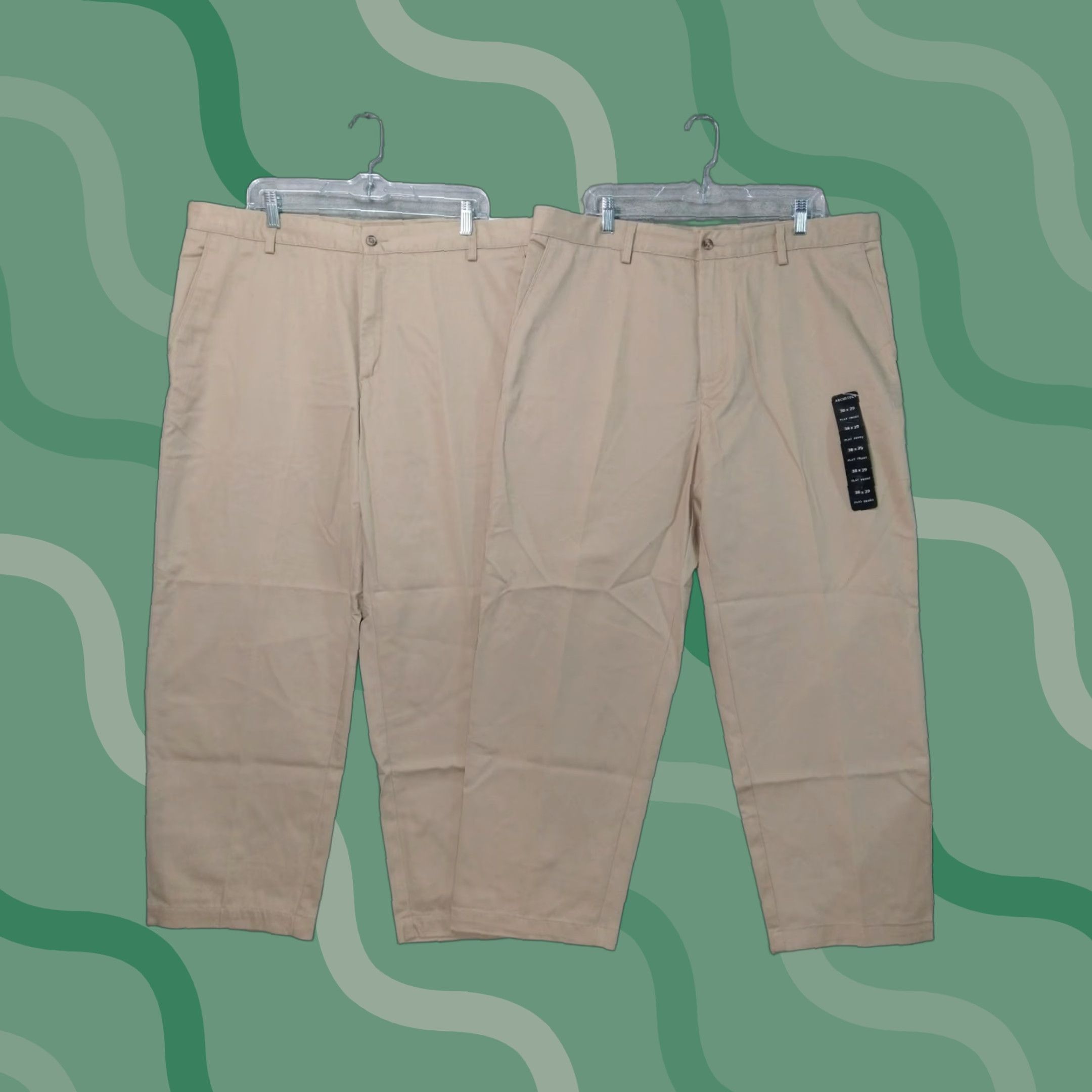 Architect Architect Mens 38x29 Beige Chino Pants Classic Fit Wrinkle Resistant 2 Pack Casual Workwear Slim Straight Pocket City Preppy Mens Size US 38 / EU 54 - 1 Thumbnail