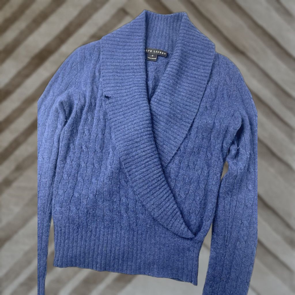Ralph Lauren Ralph Lauren Black Label Women’s M Cable Knit 100% Cashmere Shawl Collar Sweater Size M / US 6-8 / IT 42-44 - 1 Thumbnail
