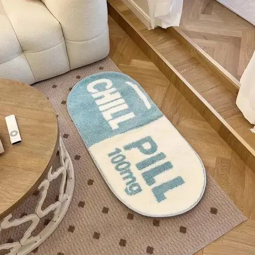 Other 3D Blue "CHILL PILL" Handmade Soft Rug Size ONE SIZE - 3 Thumbnail