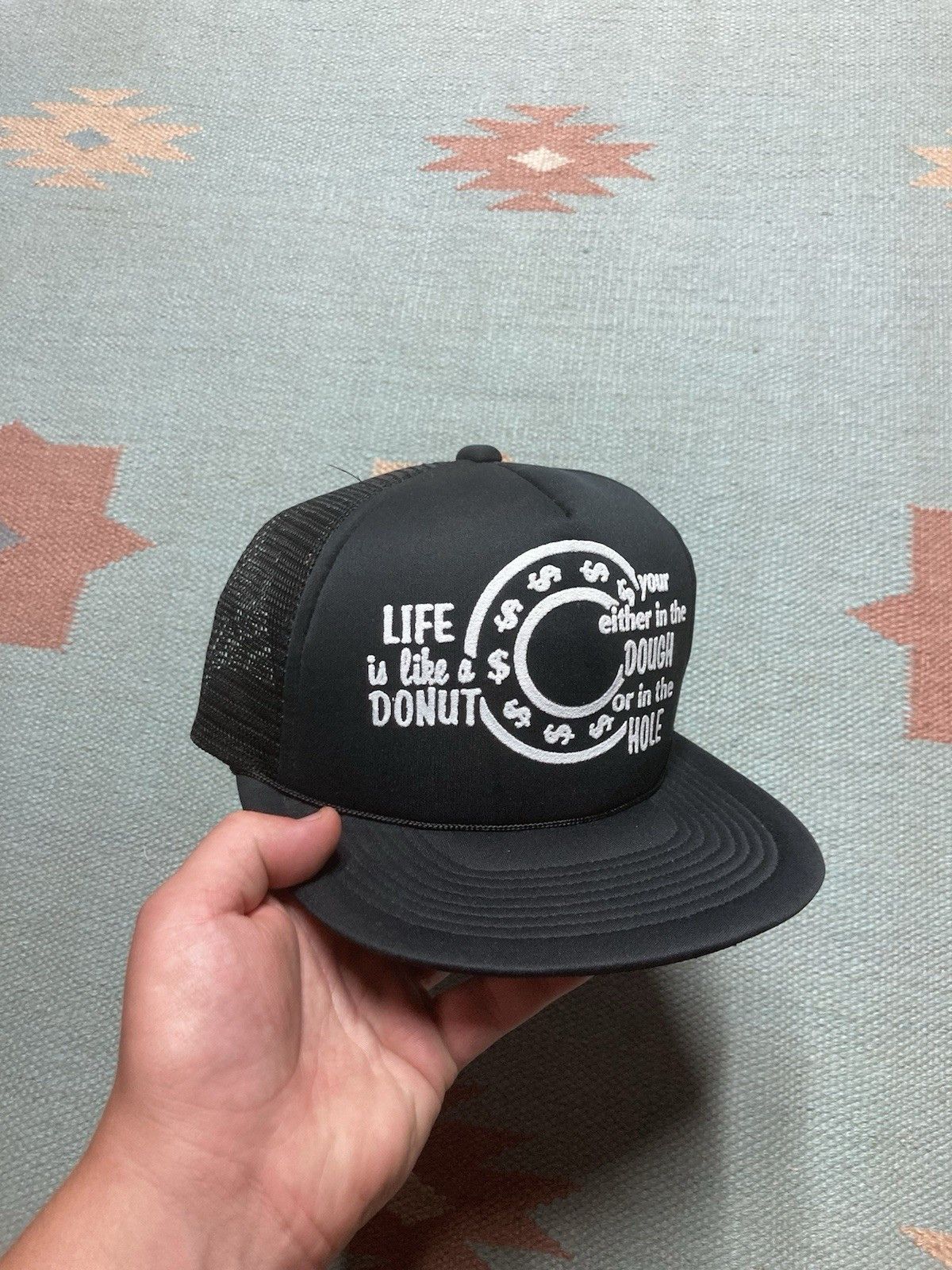 Vintage Vtg trucker hat life is like donut funny joke novelty dough Size ONE SIZE - 1 Thumbnail