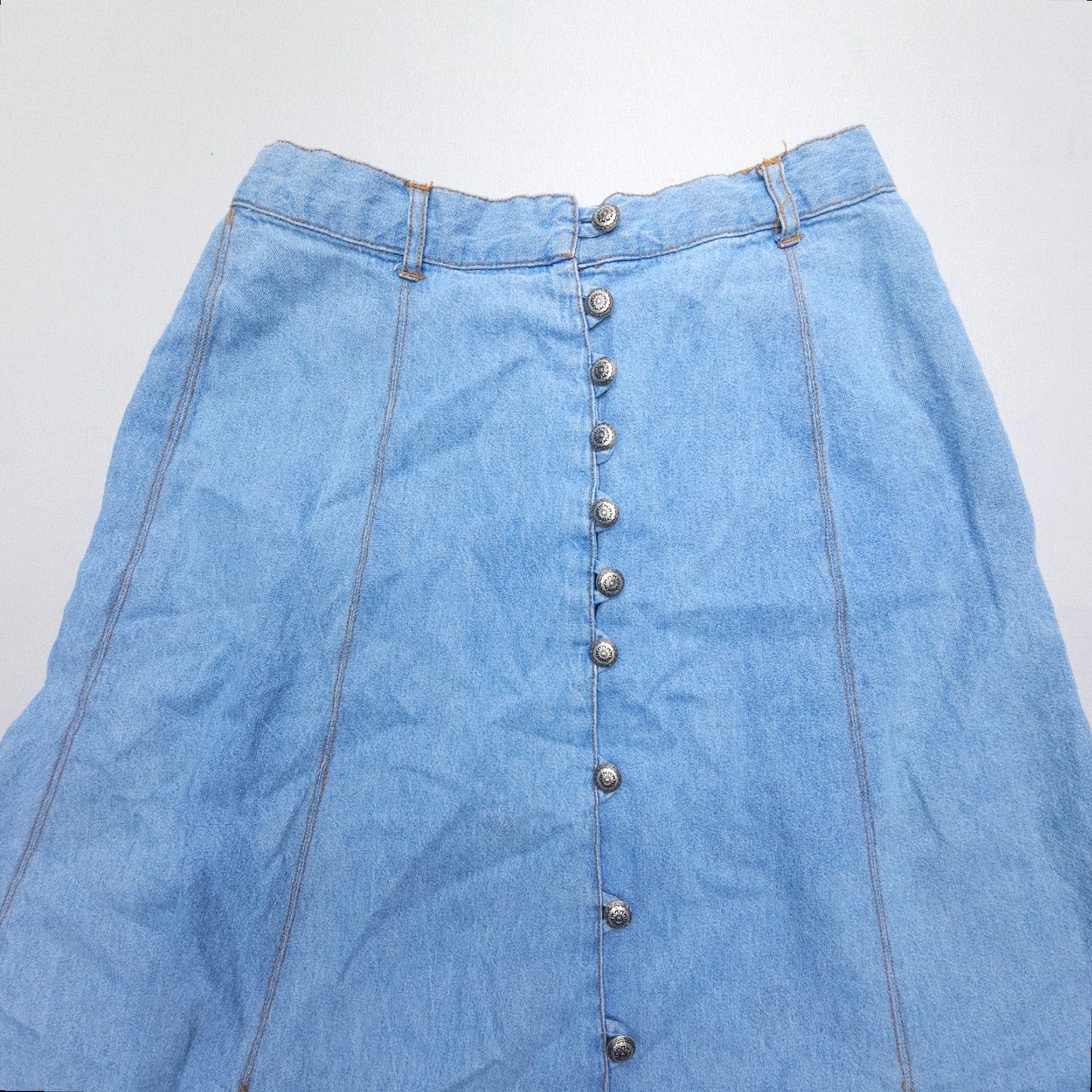 Vintage VINTAGE Panhandle Slim Denim Skirt Adult Size 7 Blue Lace A-Line 90s Southwestern Boho Womens Size 28" / US 6 / IT 42 - 7 Thumbnail