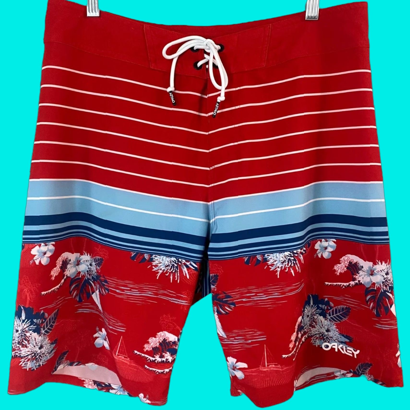 Oakley VINTAGE Oakley Retro Bloom Board Shorts Red Men's 32 Performance Stretch Surf Swim Size US 32 / EU 48 - 1 Thumbnail
