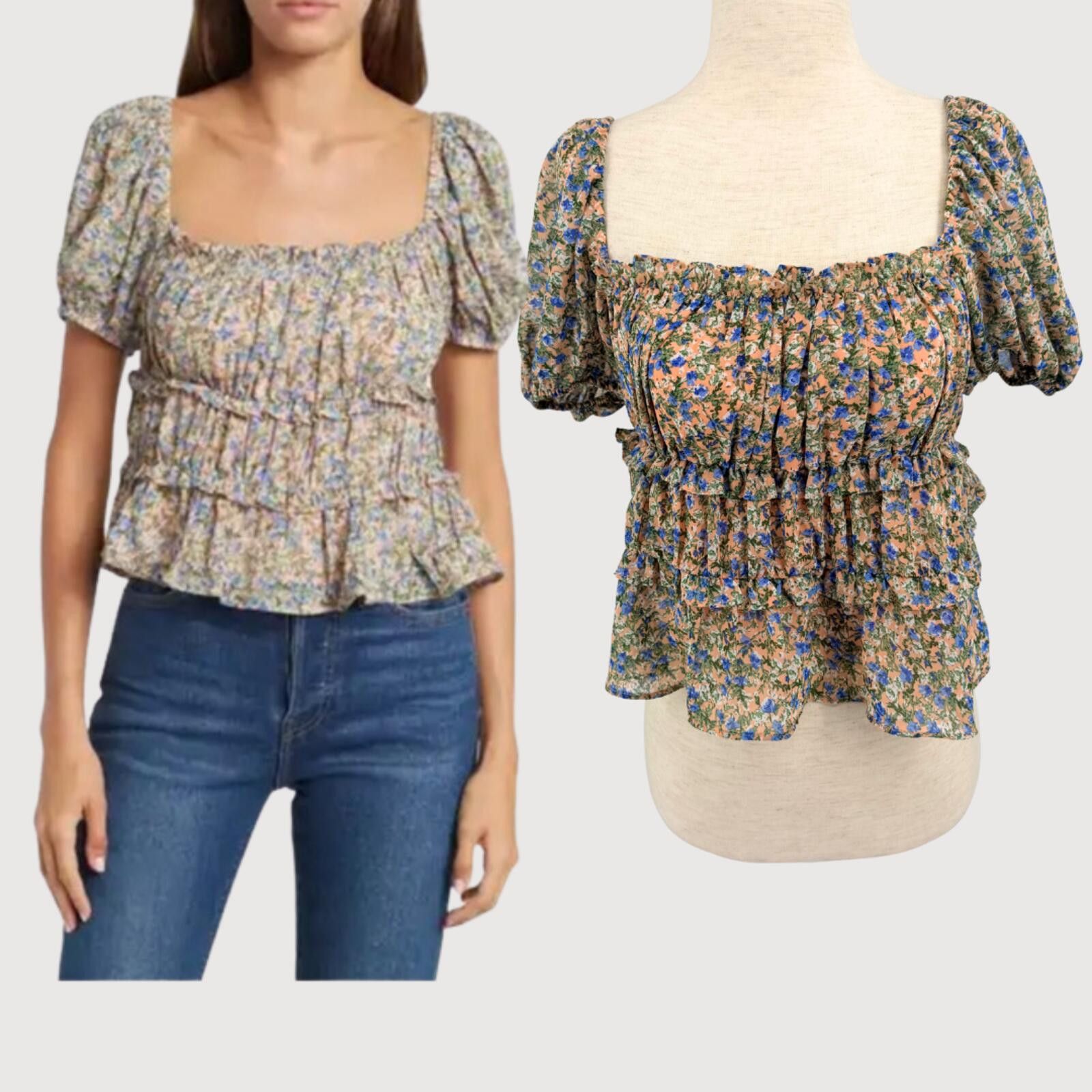 Other Revolve ASTR The Label Floral Smocked Puff Sleeve Blouse XS Size XS / US 0-2 / IT 36-38 - 1 Thumbnail
