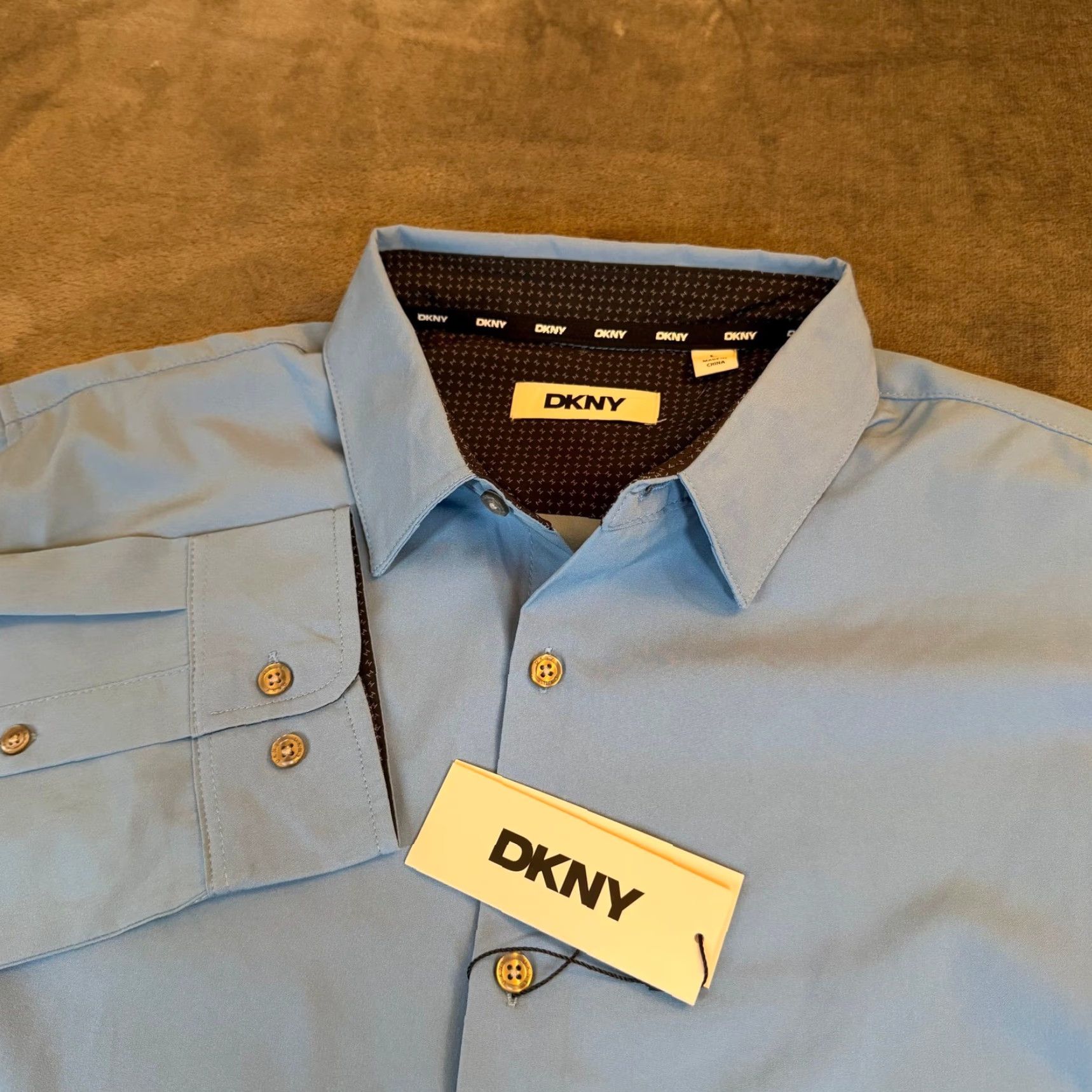 DKNY DKNY Bright Blue Dress Shirt Button Down Long Sleeve Mens Large NWT Lightweight Size 42R - 5 Thumbnail