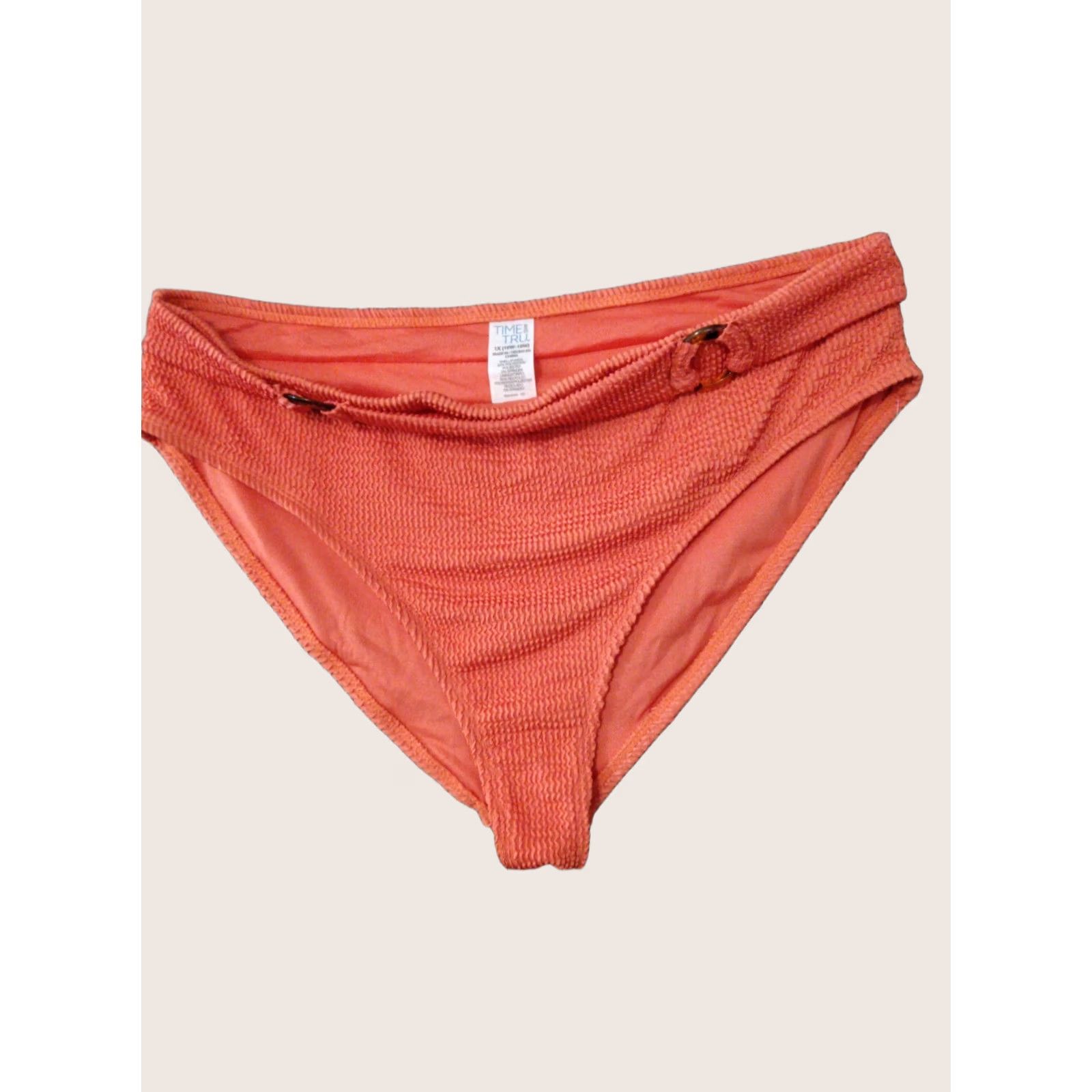 Vintage Time Tru Swim Bottom Womens 1X 16W-18W Orange High Waist Bikini Textured Ribbed Bottom Size 40" / US 18 - 1 Thumbnail