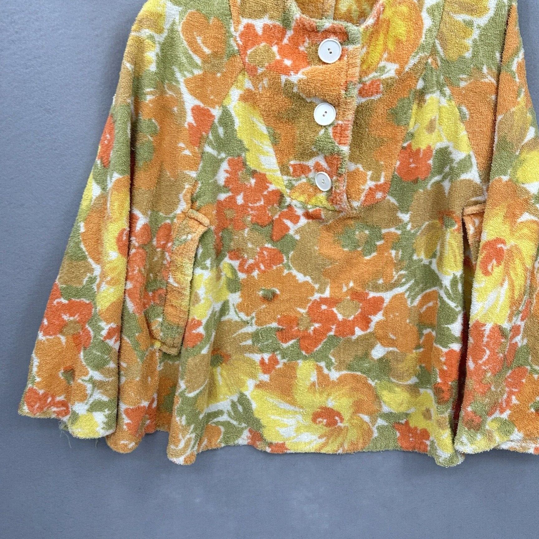 Etro VINTAGE Jaybro Cotton Terrycloth Poncho Orange Flower Casual 1970s Hippy One Size Womens Size ONE SIZE - 4 Thumbnail