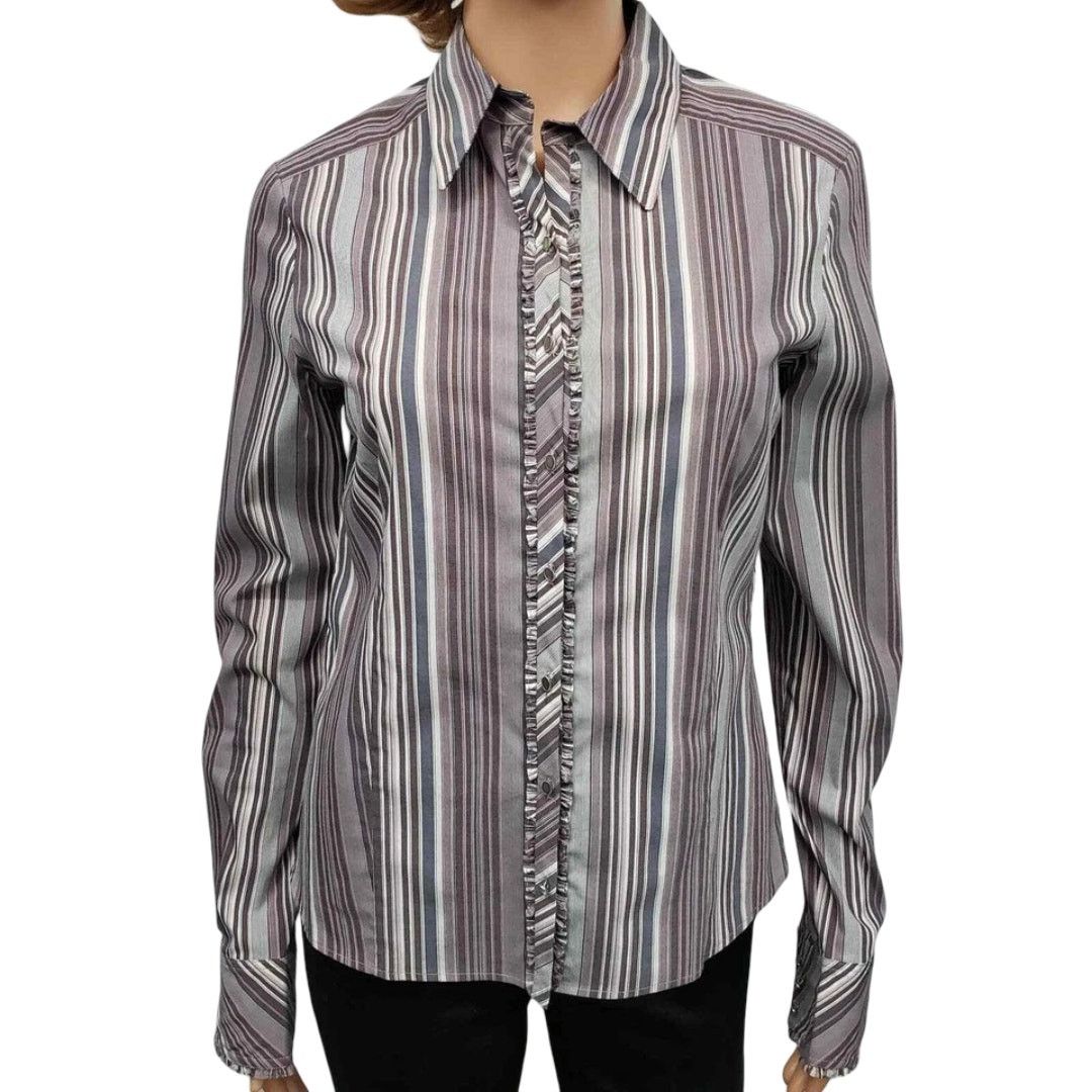 Elie Tahari Elie Tahari Blouse Ruffled Front Cuffs S Button down Striped Size S / US 4 / IT 40 - 6 Thumbnail