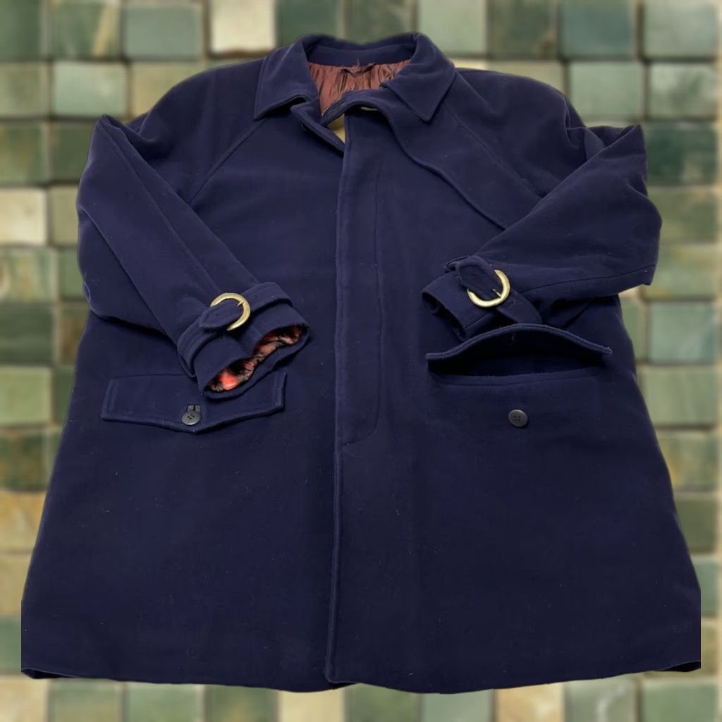 VINTAGE Bruno Magli Coat Wool Navy Blue Fleece Lined Size 50 Button Men