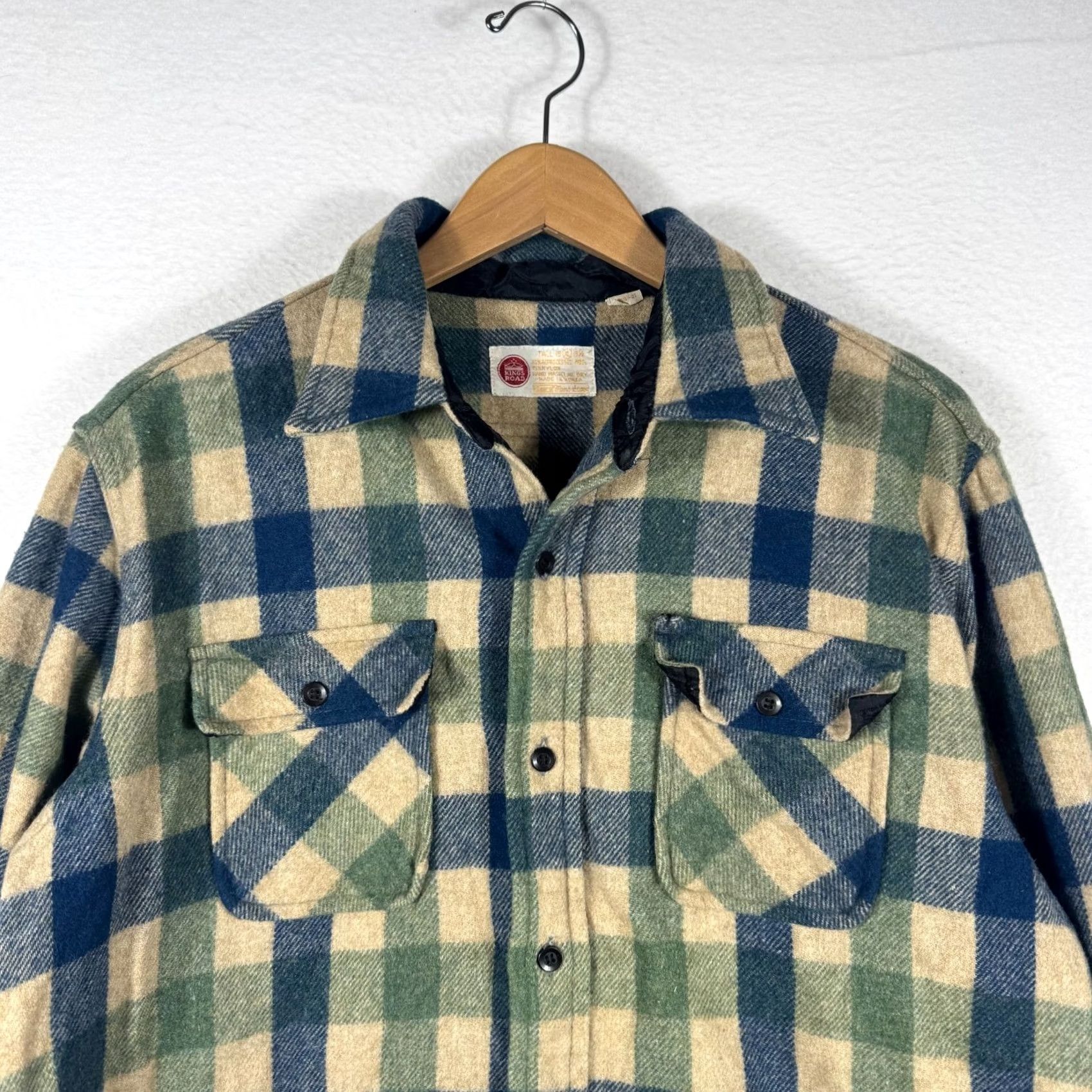 Sears VINTAGE Sears Kings Road Mens XL Heavy Blue Plaid Wool Flannel Shirt Size US XL / EU 56 / 4 - 4 Thumbnail