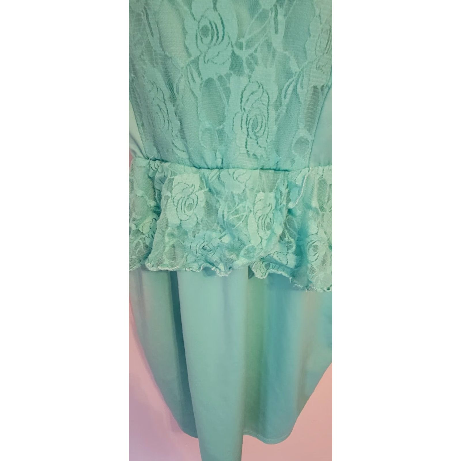 Vintage VINTAGE Lucy Diamonds Dress Green 1990s Peplum Lace Cocktail 1X Womens Size XL / US 12-14 / IT 48-50 - 2 Thumbnail