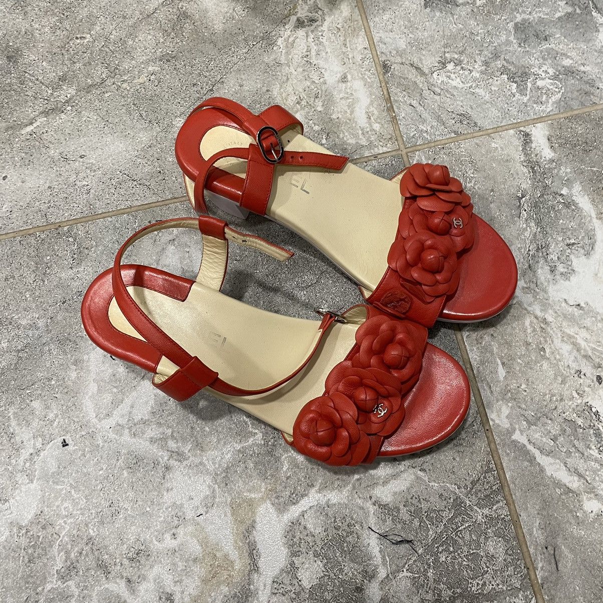 Chanel Chanel Orange rad Leather Camellia Ankle Strap Sandals slip Size US 9 / IT 39 - 2 Thumbnail
