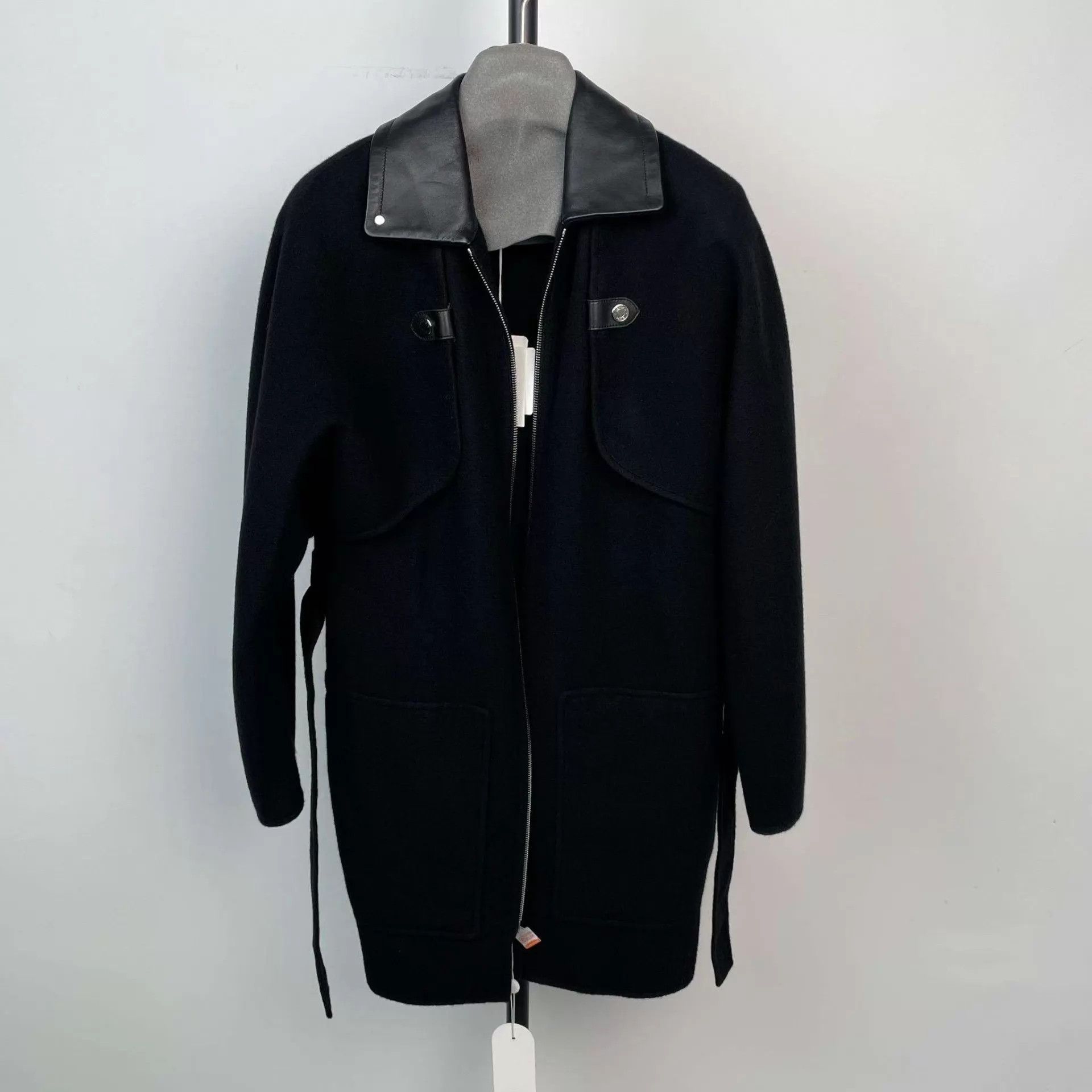Hermes Hermès cashmere leather collar coat black 34 Size XS / US 0-2 / IT 36-38 - 1 Thumbnail