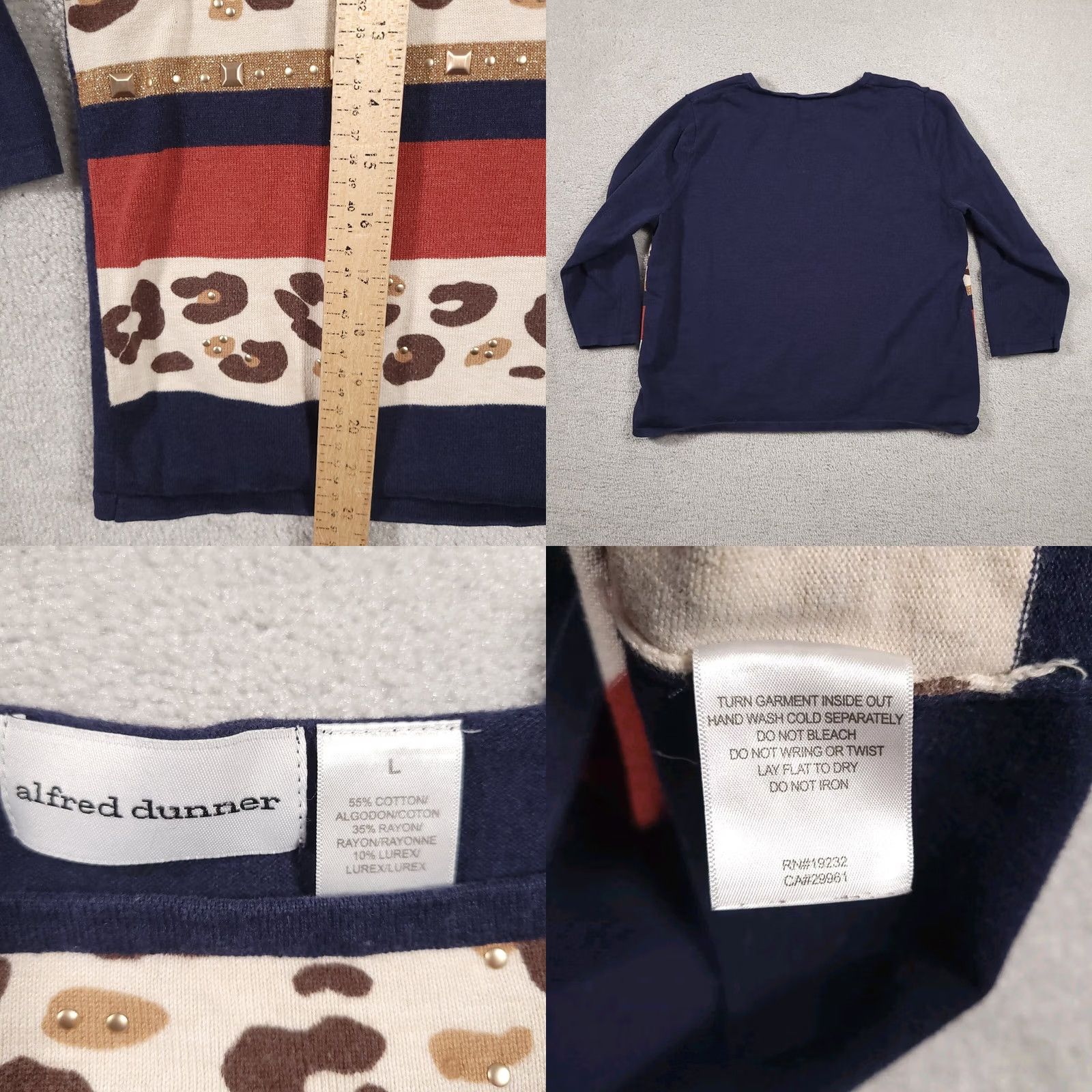 Vintage Alfred Dunner Shirt Women's Large 3/4 Sleeve Square Neck Animal Print Studded Size L / US 10 / IT 46 - 8 Thumbnail