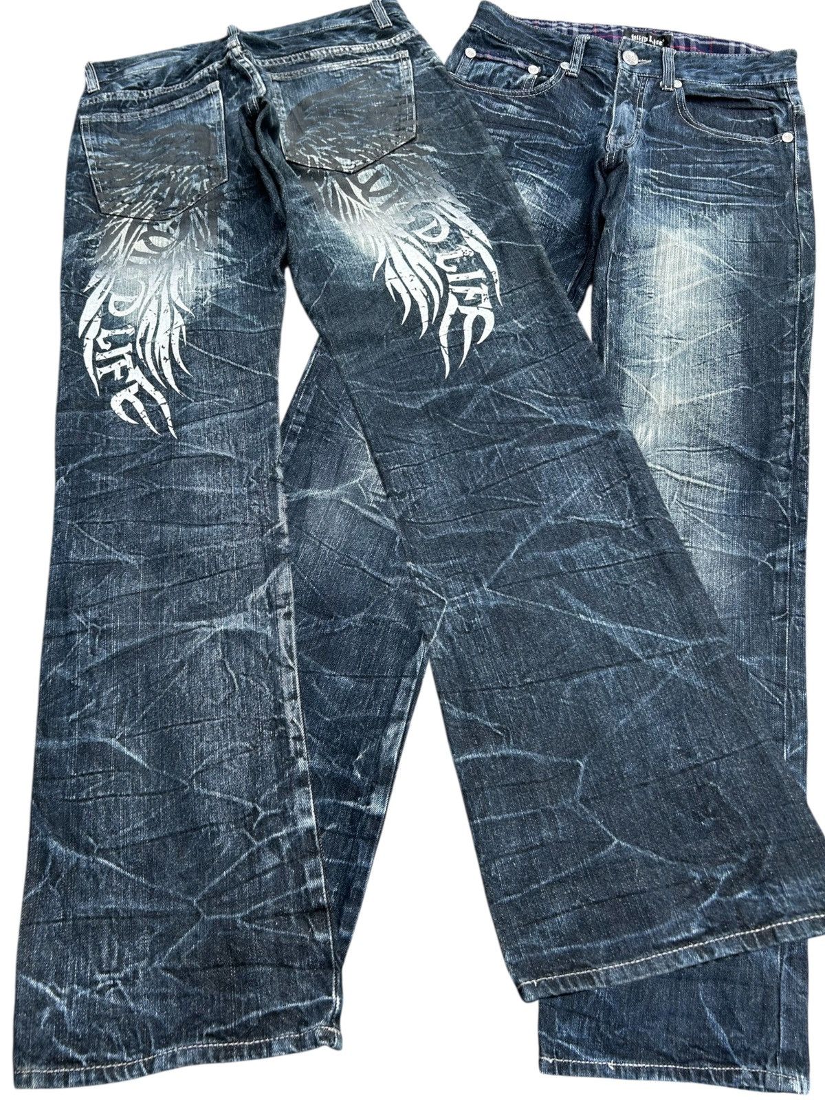 If Six Was Nine SKULL BONES WILD LIFE JAPANESE PUNK BONDAGE DENIM JEANS ☠️ Size US 31 - 1 Thumbnail