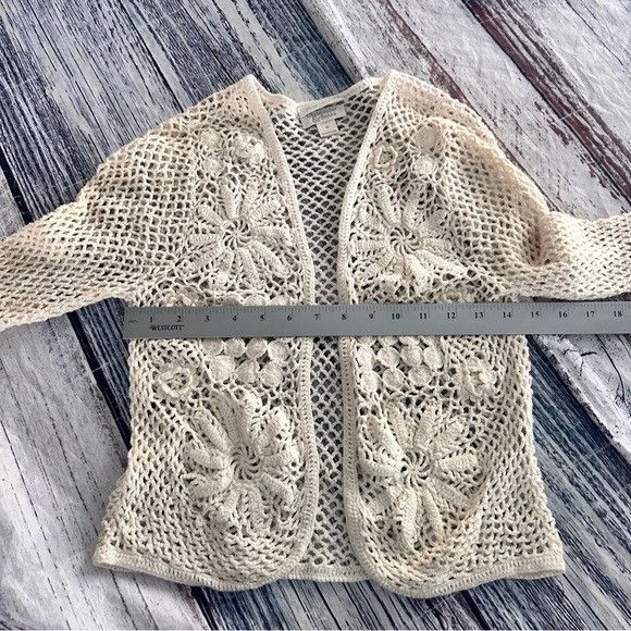 Other Vintage Christopher & Banks Cream Crochet Knit Cardigan Size M / US 6-8 / IT 42-44 - 6 Thumbnail