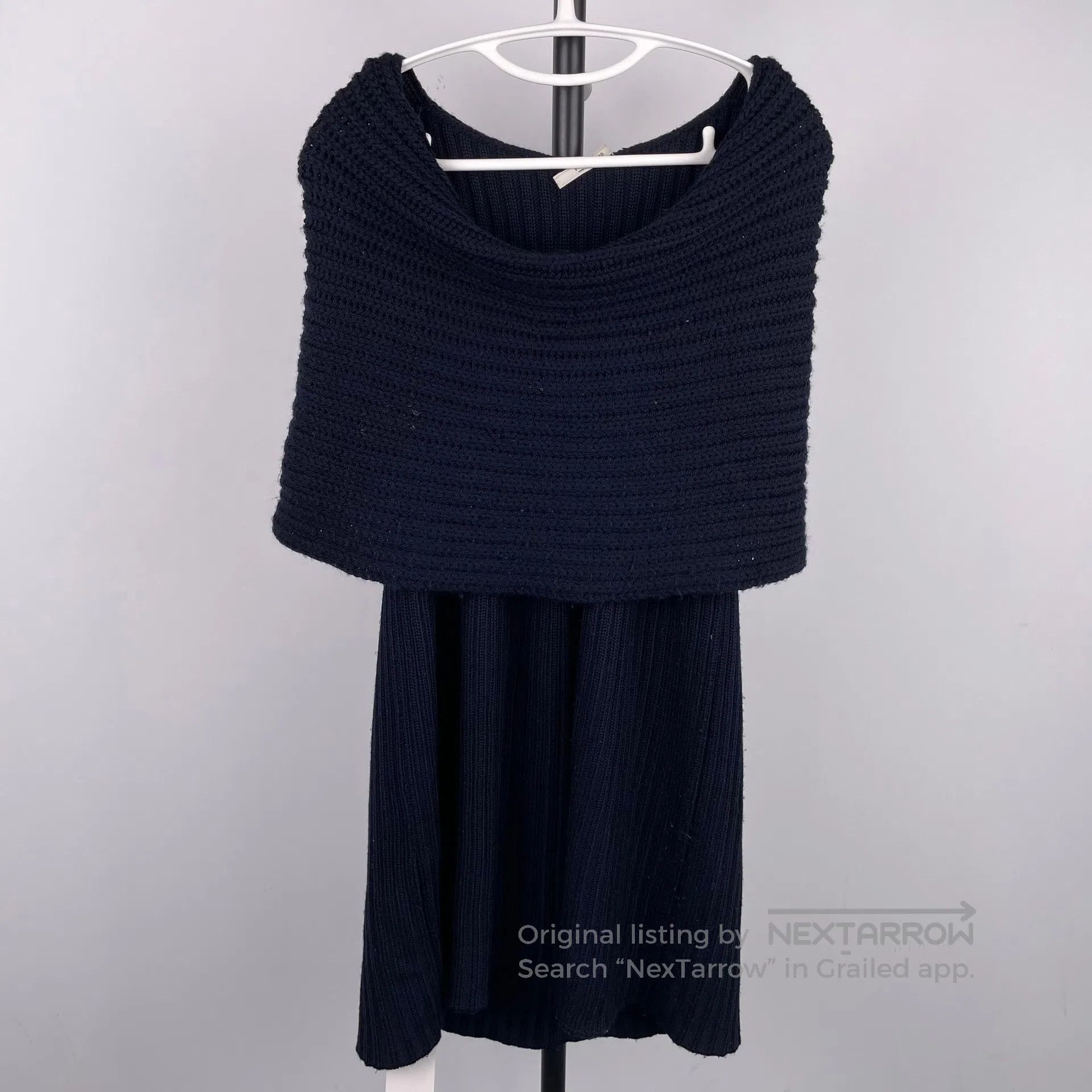 prada knit dress Dark Blue Draped Neck Ethereal