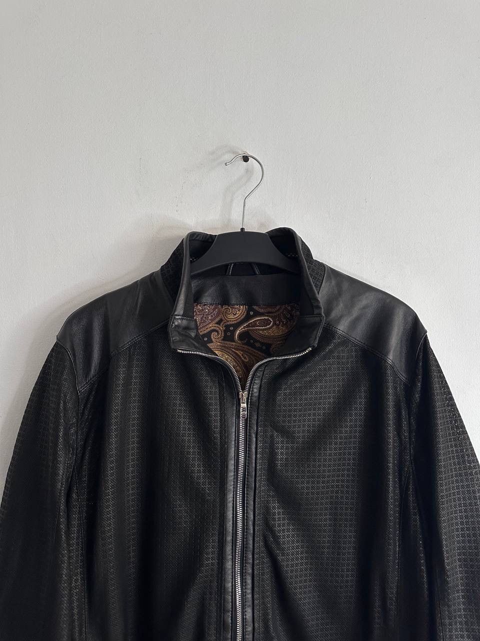 Other Latini Luxury Black Leather Jacket Paisley Silk Lining Size US XL / EU 56 / 4 - 4 Thumbnail