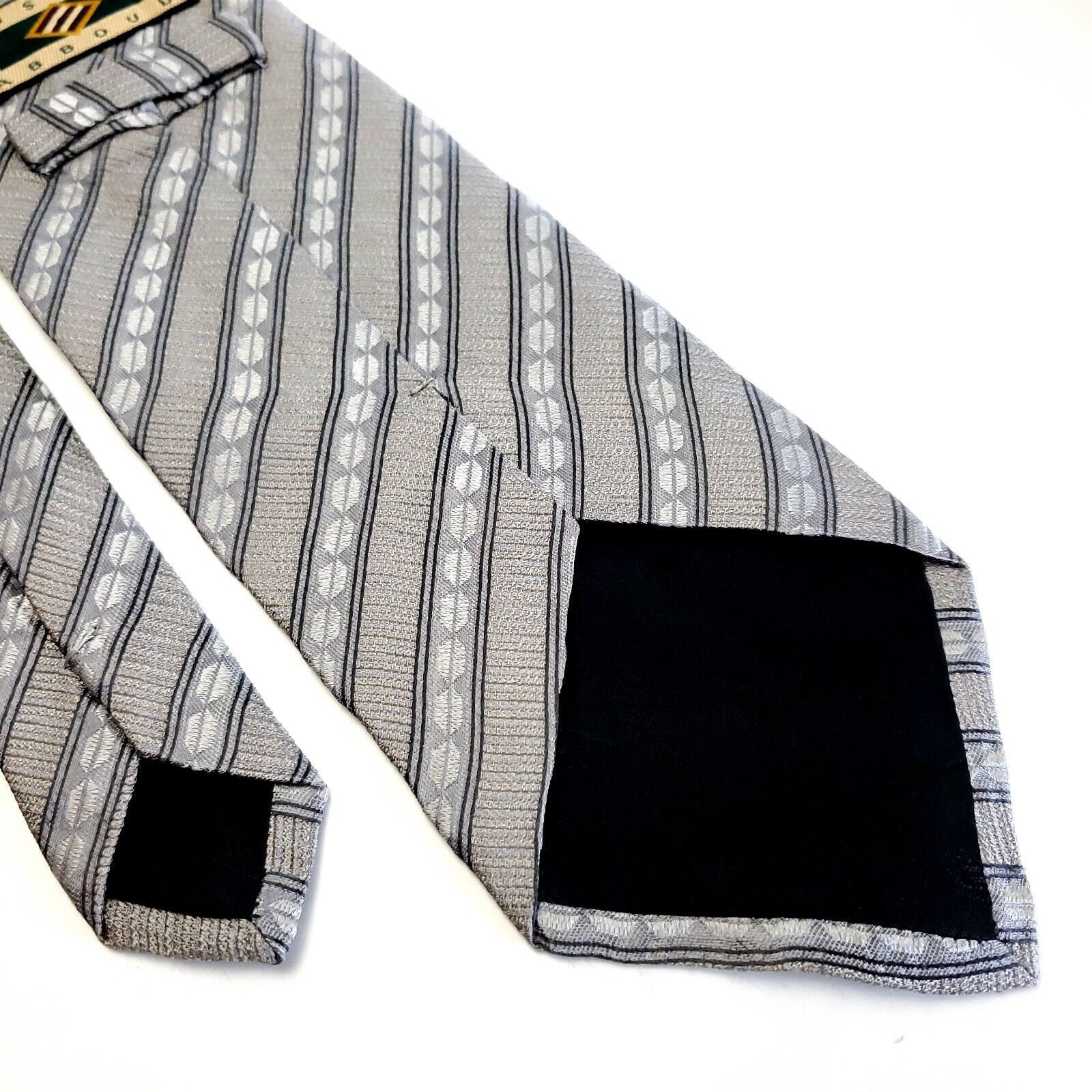 Joseph Abboud Joseph Abboud Gray Beige Striped Woven Short Silk Tie Size ONE SIZE - 5 Thumbnail