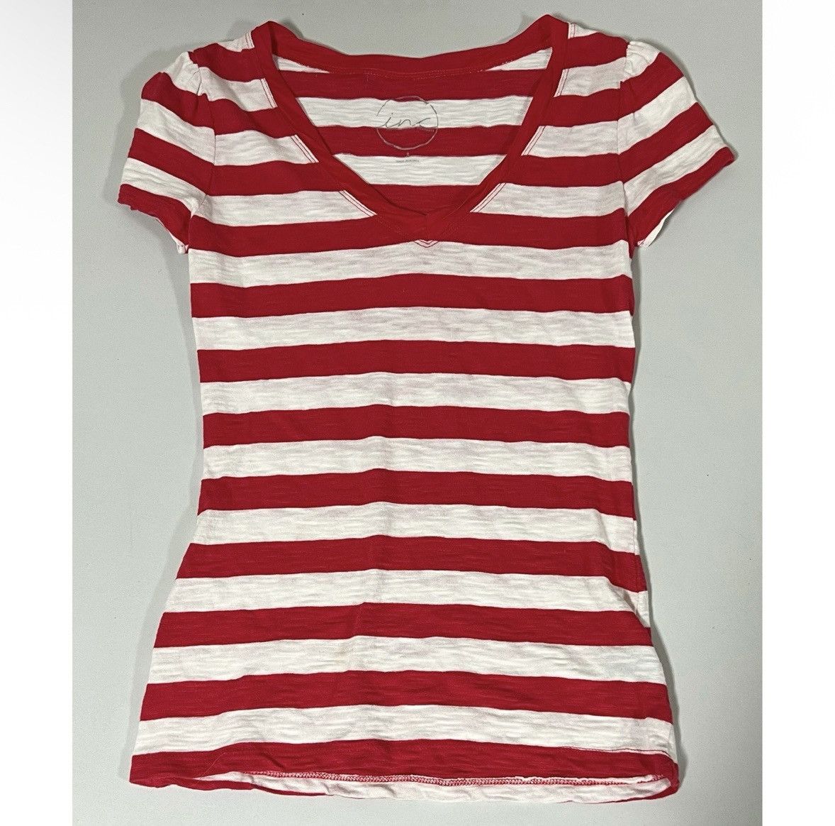 I.N.C INC Red White Striped V-Neck Shirt Top Blouse Tee Size S 🤍❤️✨ Size S / US 4 / IT 40 - 2 Thumbnail
