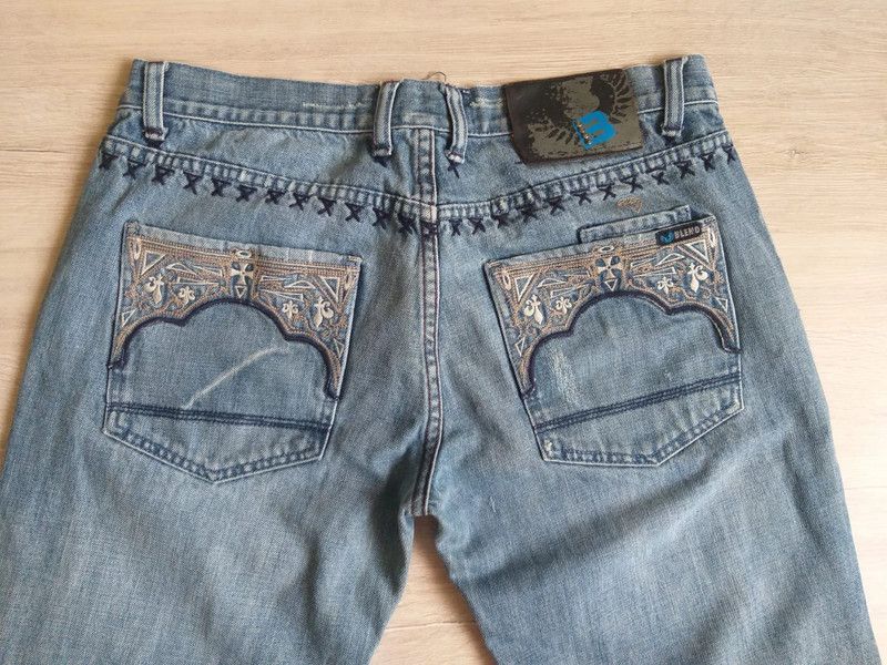 Japanese Brand Blend Embroidered Pocket Denim Jeans 32 Boho Y2K Size US 32 / EU 48 - 3 Thumbnail