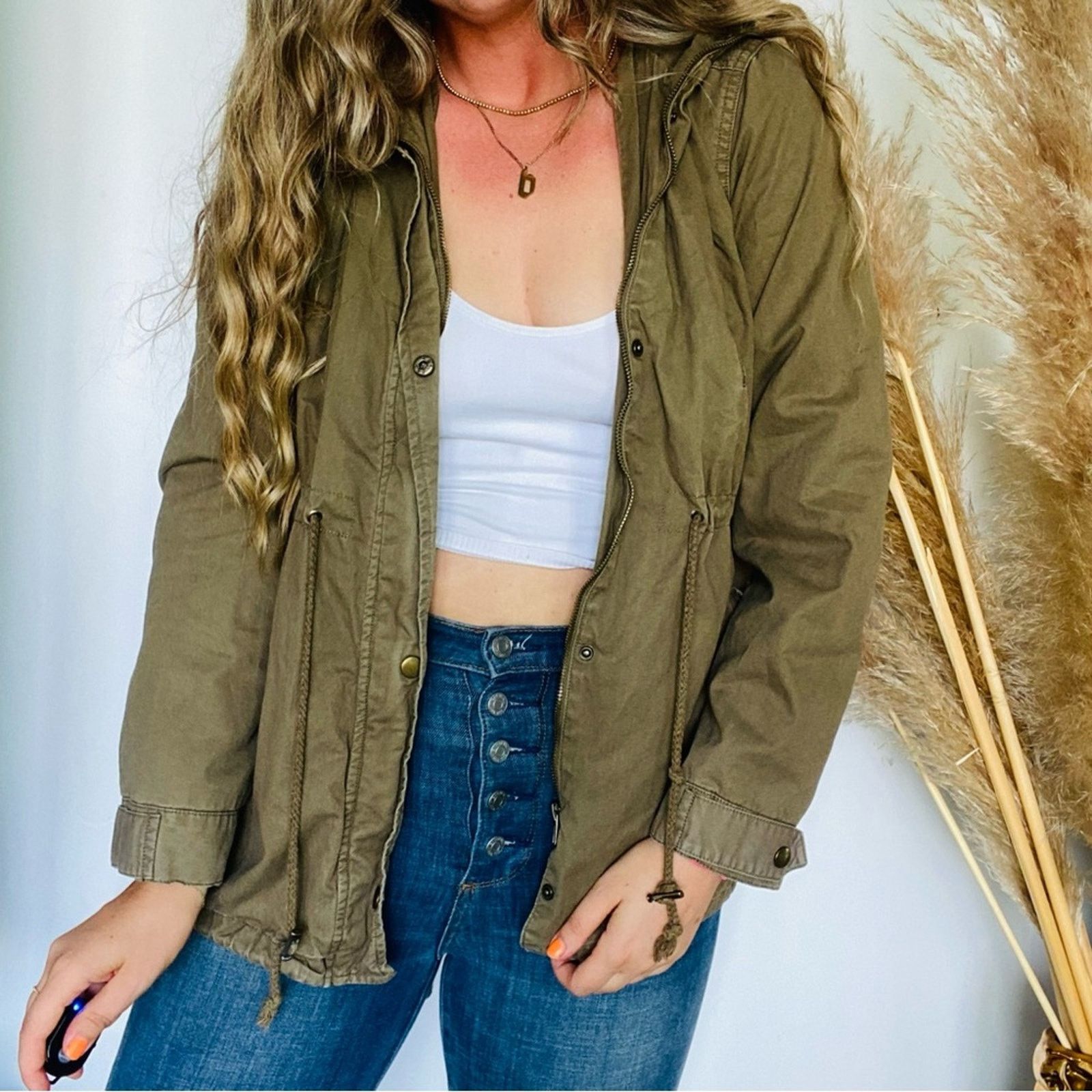 Urban Outfitters UO URBAN Olive Green Khaki Anorak Hooded Zip Tie Jacket Coat Size L / US 10 / IT 46 - 10 Thumbnail