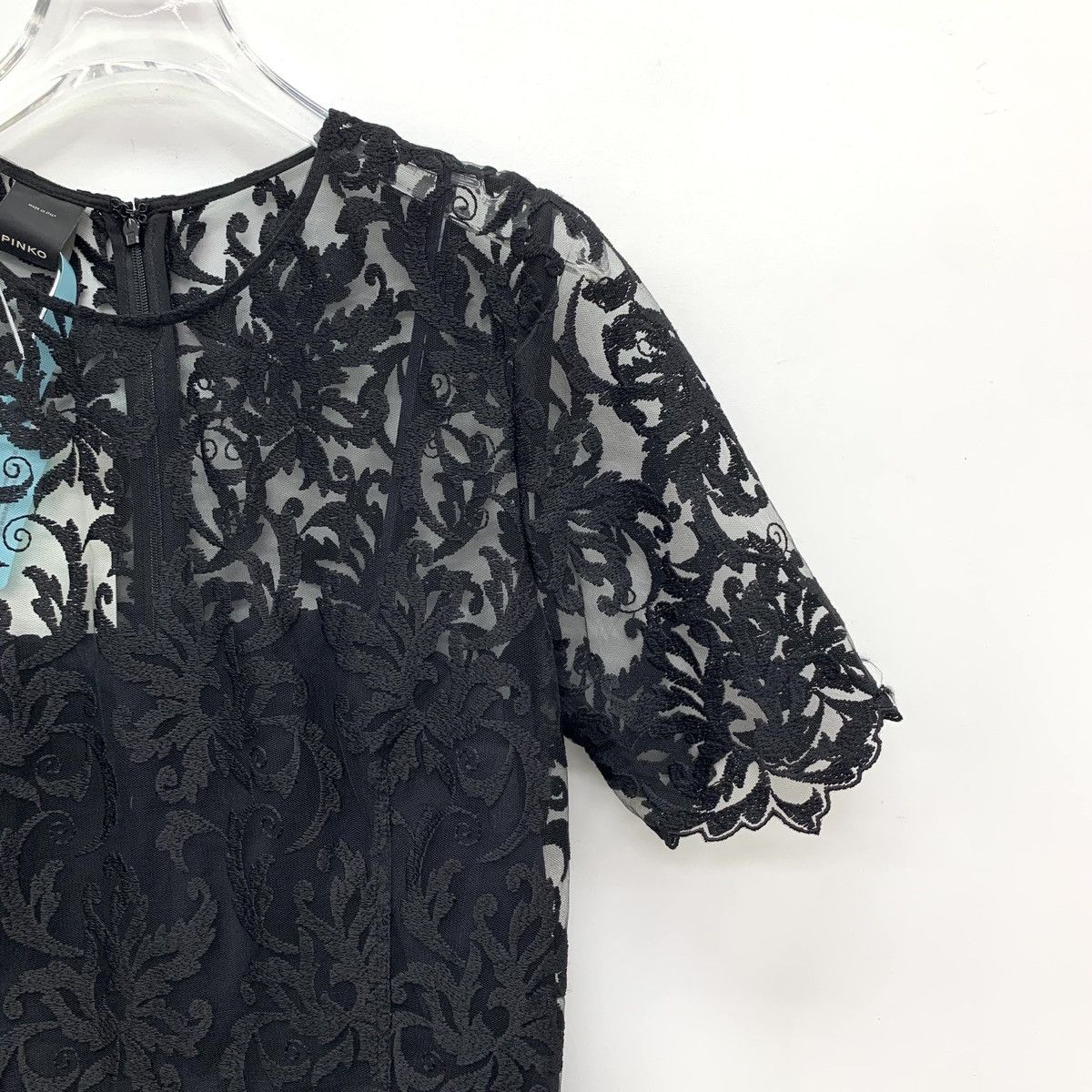 Pinko Pinko Black Lace Floral Embroidery Short Sleeve Dress K26WX Size S / US 4 / IT 40 - 3 Thumbnail