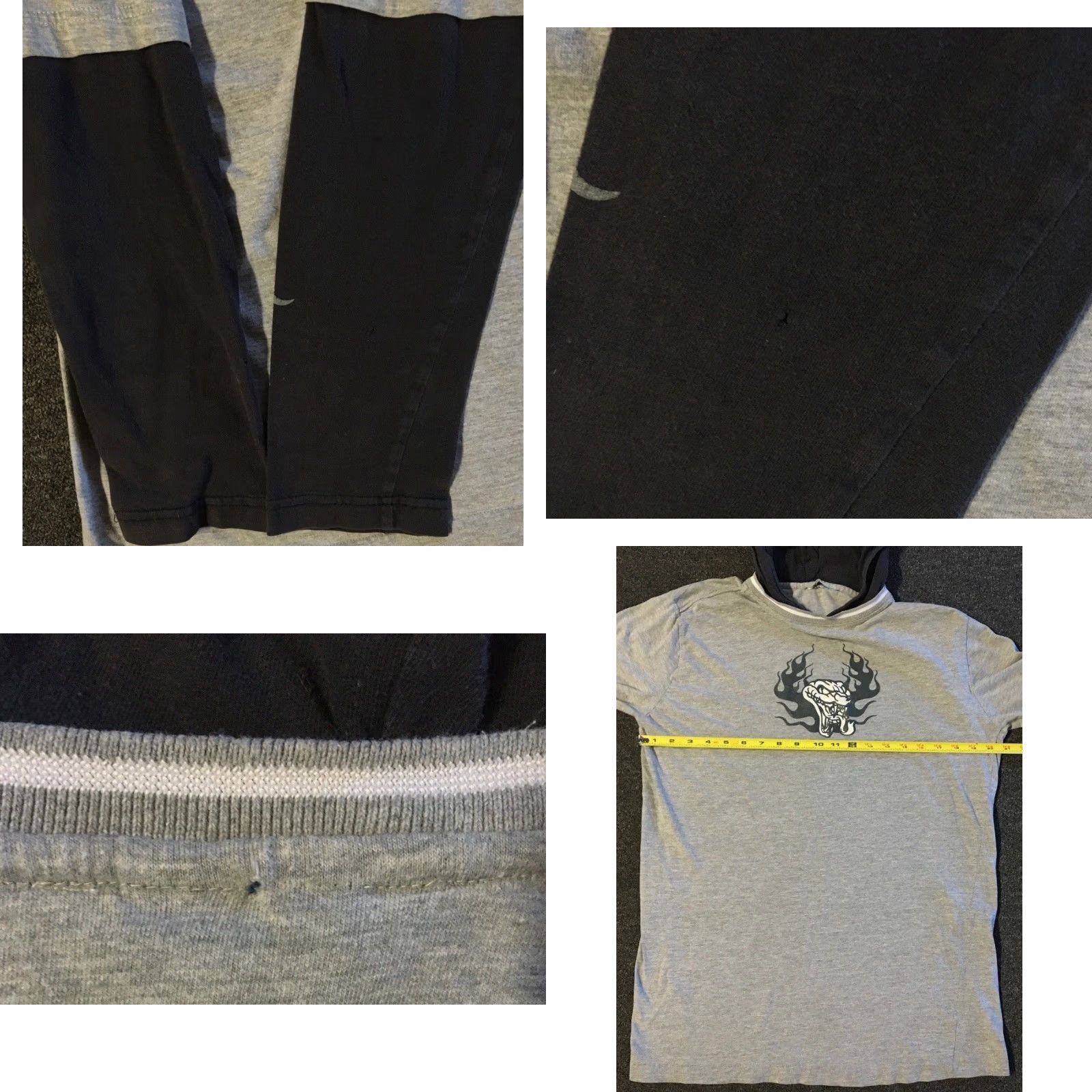 JNCO VINTAGE Snake Flames Hooded Shirt M Gray Long Sleeve T-Shirt Men Size M Grunge Emo 90s Y2K Fire Surf Skate Harley Punk Rock Beach California USA Size US M / EU 48-50 / 2 - 9 Thumbnail