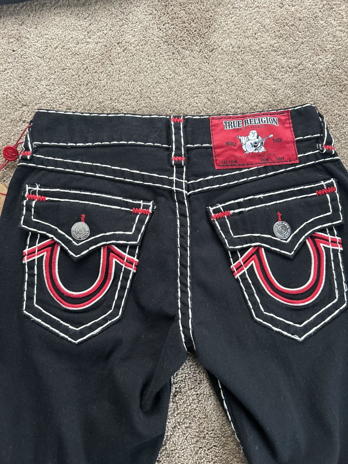 Designer × True Religion Very Rare Trues Ricky Straight black/red white stitching! Size US 30 / EU 46 - 2 Thumbnail