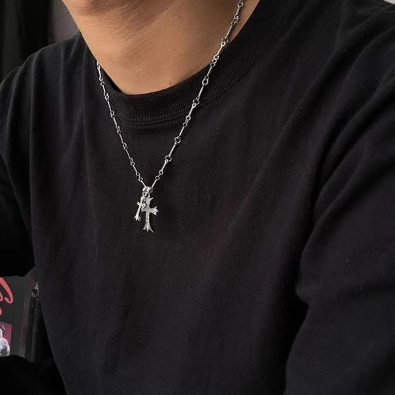 Jewelry Double Cross Necklace Punk Gothic Chain Size ONE SIZE - 5 Thumbnail