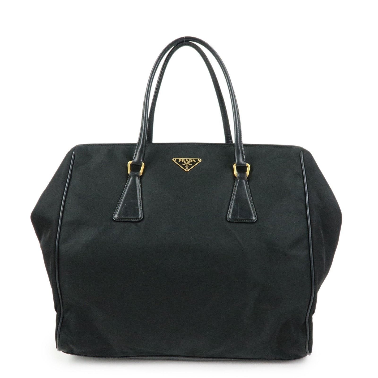 Prada Prada Triangle Logo Nylon Leather Tote Black Size ONE SIZE - 1 Thumbnail