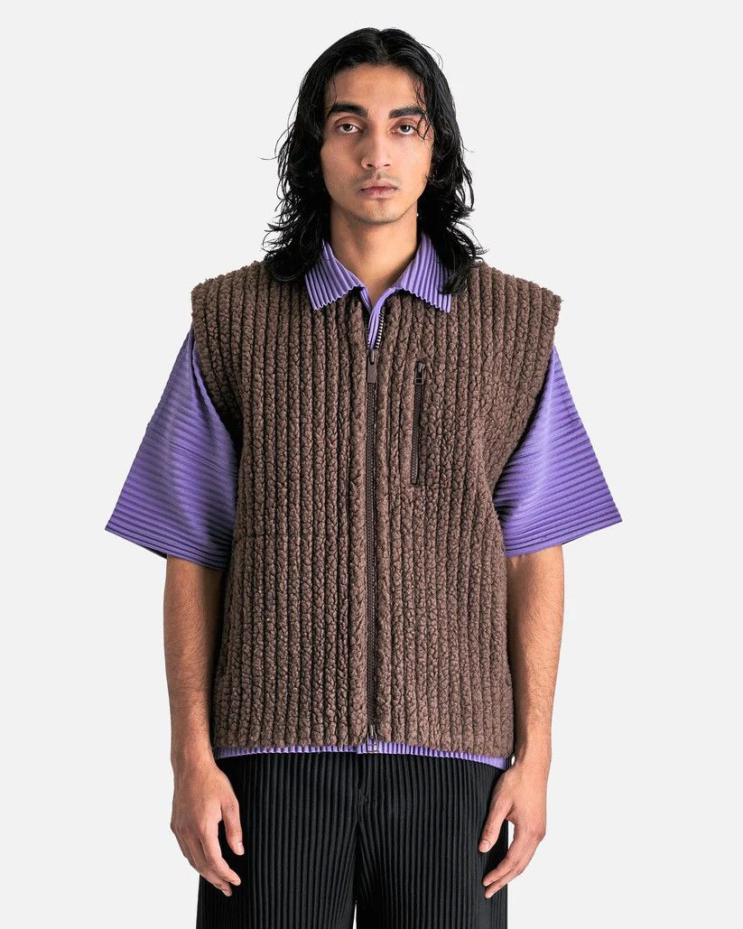 Homme Plisse Issey Miyake o1s1v1r1oon0925 Fleece Pleated Vest in Brown Size US M / EU 48-50 / 2 - 1 Thumbnail