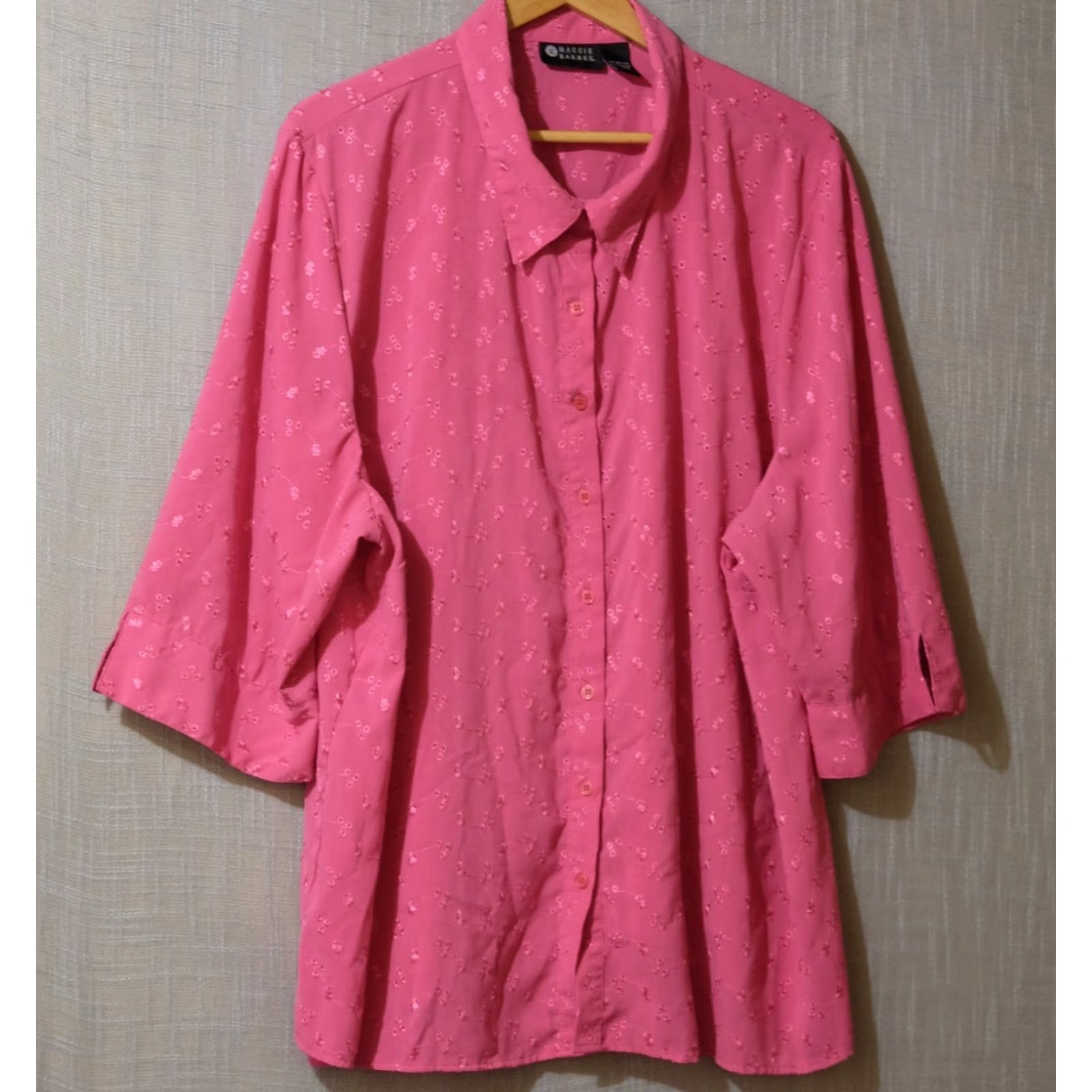 Pinko Maggie Barnes Blouse Pink 3/4 Sleeve Floral Embroidered Women's 3X #A9-15 Size XXL / US 16-18 / IT 52-54 - 2 Thumbnail