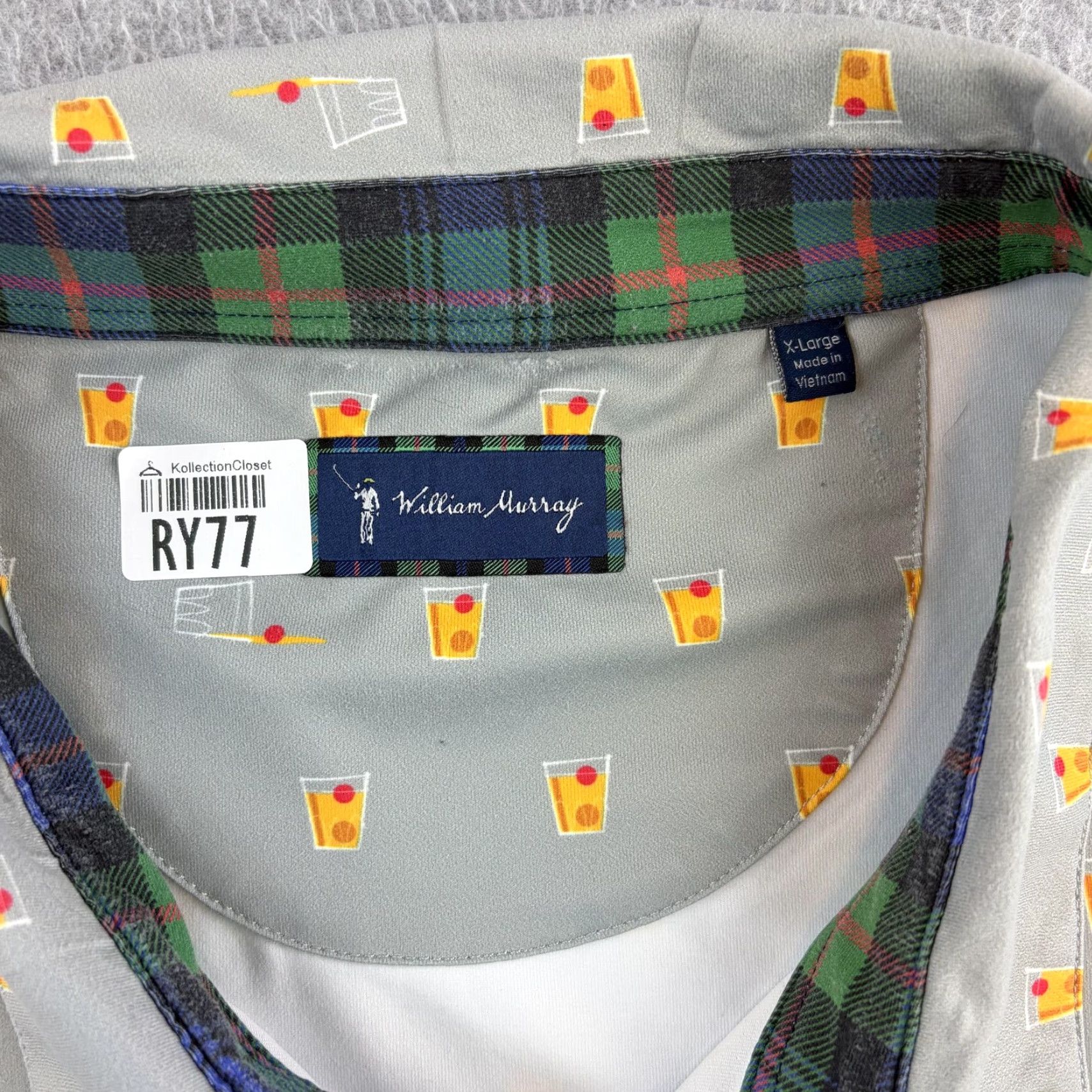 Vintage William Murray Polo Shirt Mens XL Gray Cocktail Print Golf Performance Adult Polo Short Sleeve Gray Cocktail Print Mens XL Size US XL / EU 56 / 4 - 5 Thumbnail