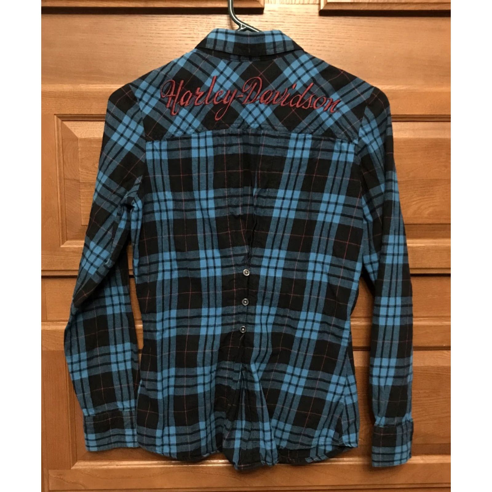 Harley Davidson Harley-Davidson Shirt L/S Plaid Blue Black Small Snap Pearl Sleeve Men’s Women’s? Size S / US 4 / IT 40 - 2 Thumbnail