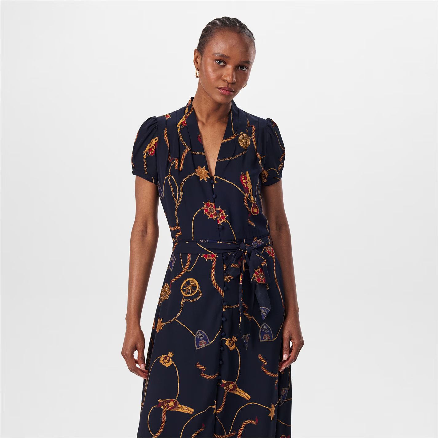 Lauren Ralph Lauren o1g2r1mq0825 Print Belted Georgette Puff-Sleeve Dress Size S / US 4 / IT 40 - 3 Thumbnail