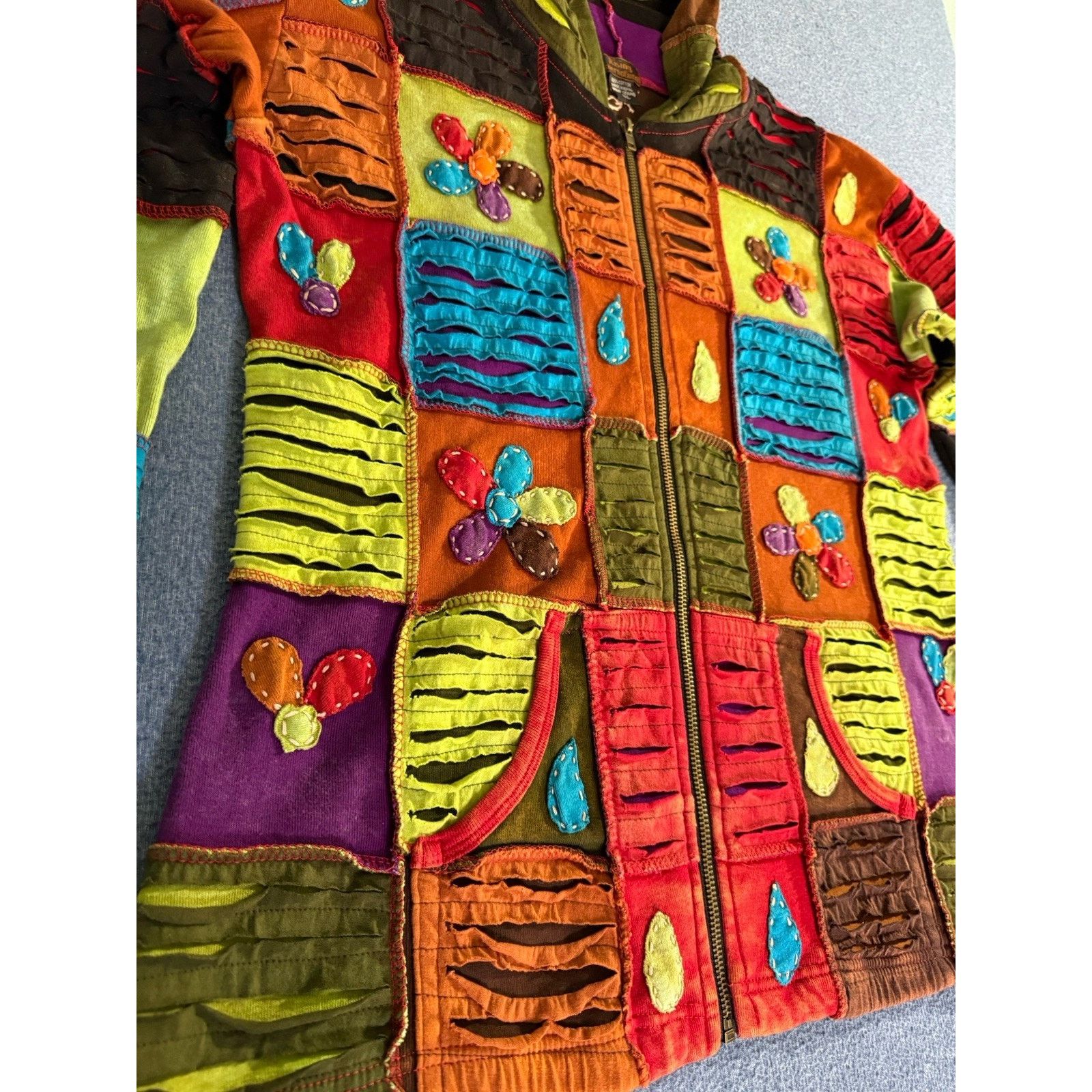 Other UK Rising International Flower Patchwork Hooded Zip Up 3D Knit Size XXL / US 16-18 / IT 52-54 - 3 Thumbnail